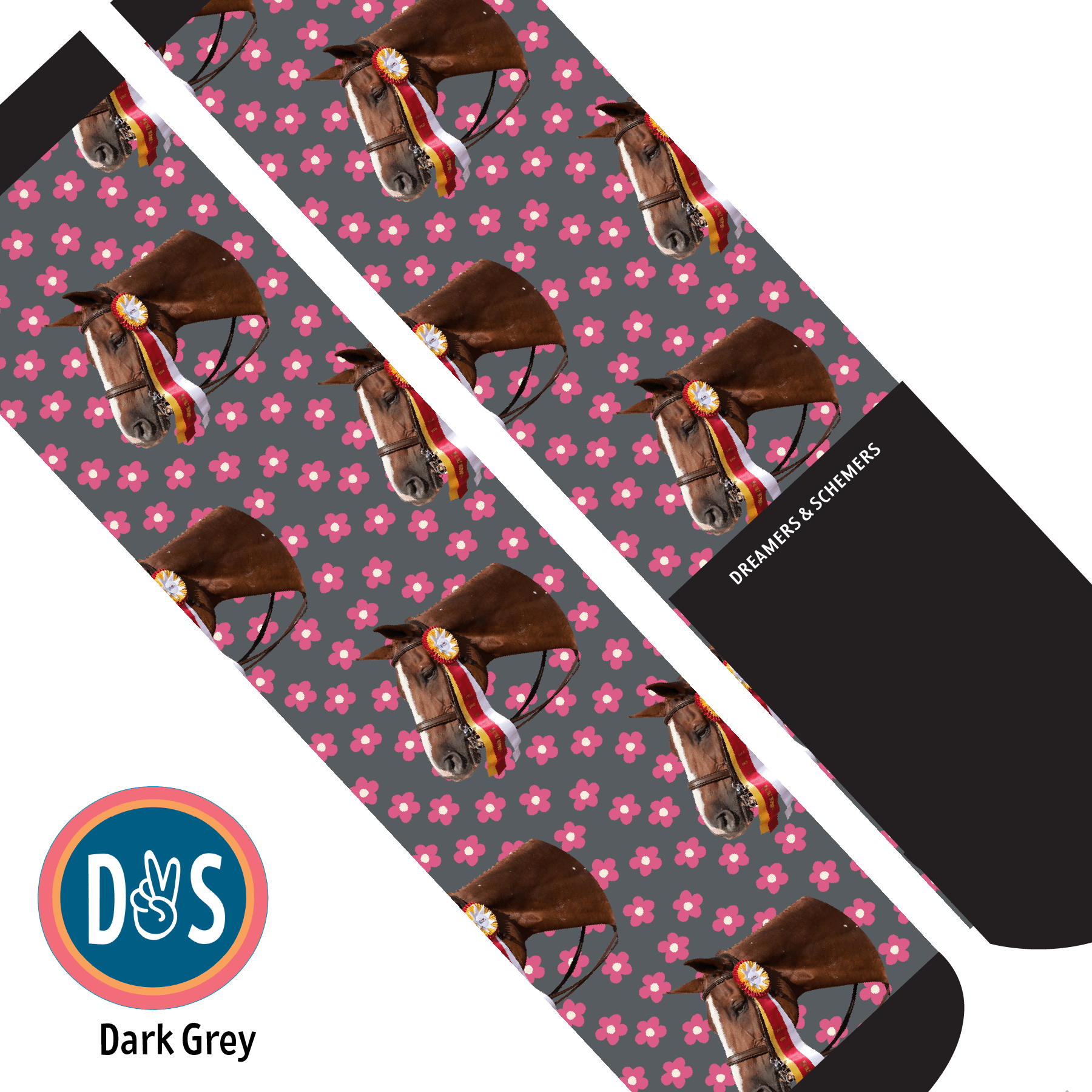 Custom AL Custom Socks Adult / Dark Grey Custom Solo with Pinky Petals Socks 1 Photo equestrian boot socks boot socks thin socks riding socks pattern socks tall socks funny socks knee high socks horse socks horse show socks