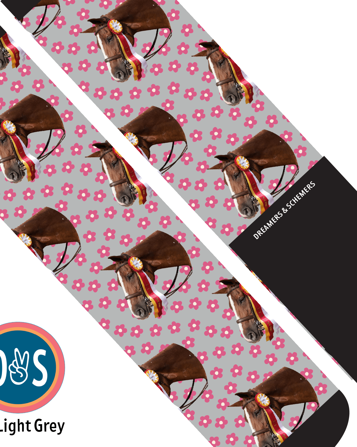 Custom AL Custom Socks Adult / Light Grey Custom Solo with Pinky Petals Socks 1 Photo equestrian boot socks boot socks thin socks riding socks pattern socks tall socks funny socks knee high socks horse socks horse show socks