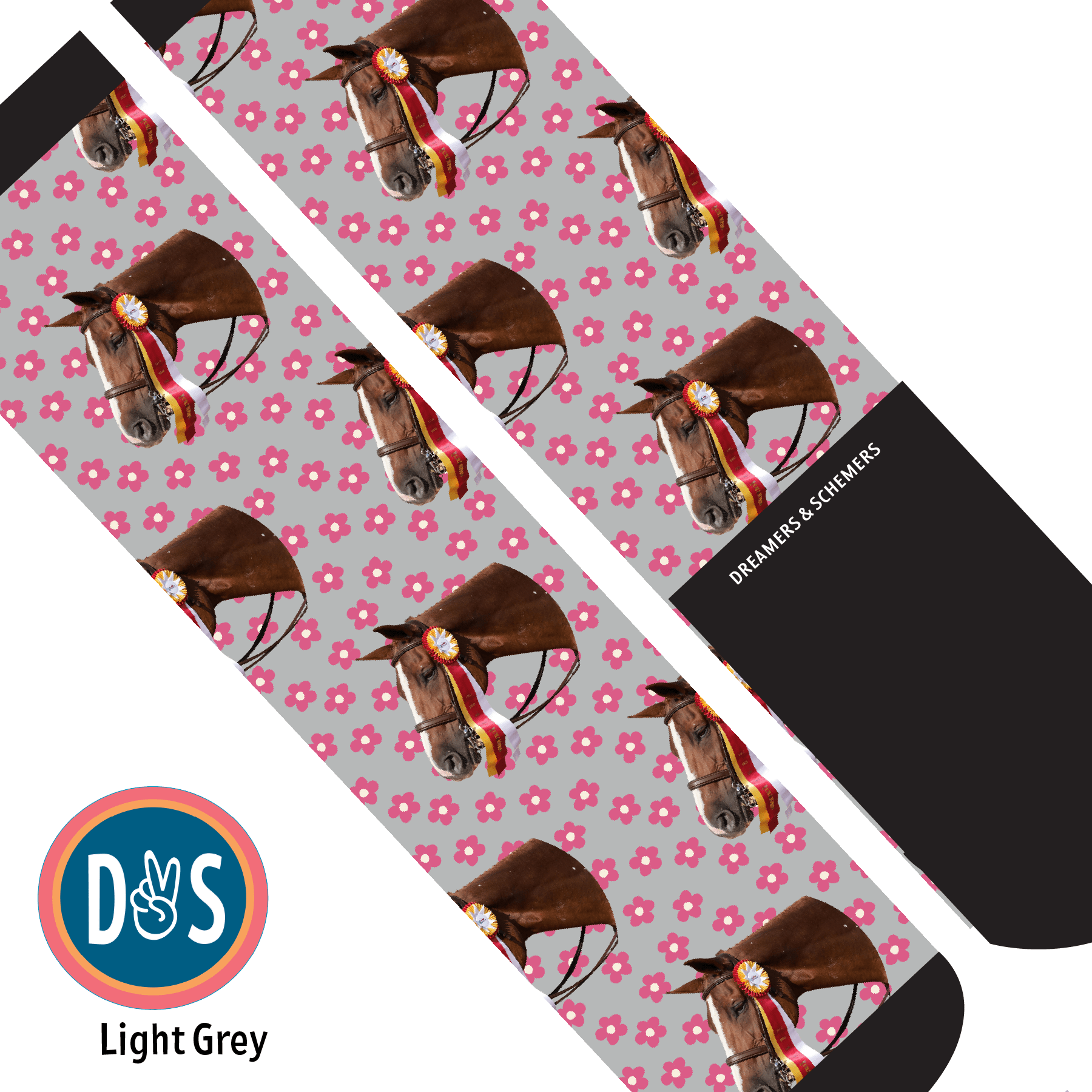 Custom AL Custom Socks Adult / Light Grey Custom Solo with Pinky Petals Socks 1 Photo equestrian boot socks boot socks thin socks riding socks pattern socks tall socks funny socks knee high socks horse socks horse show socks