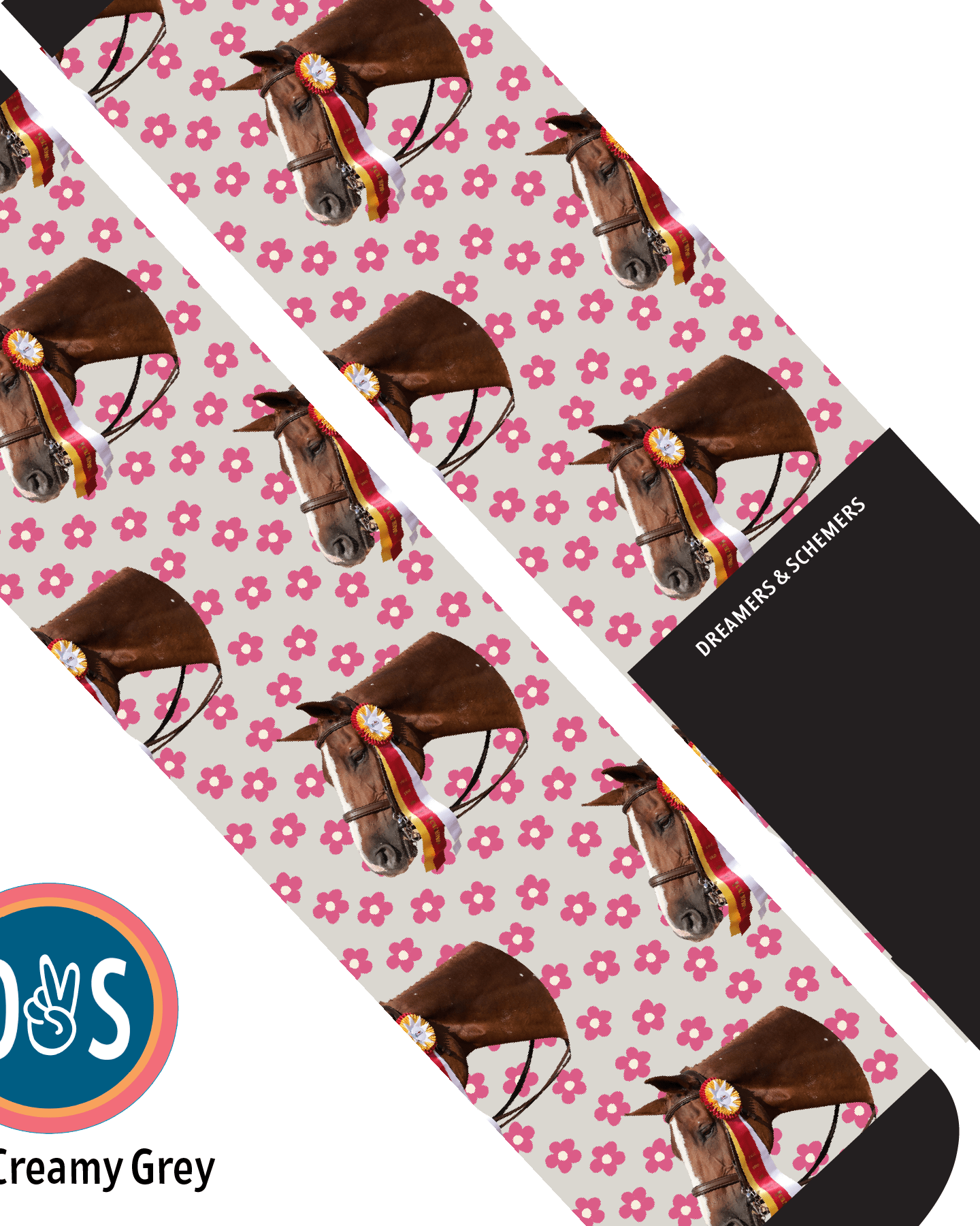 Custom AL Custom Socks Adult / Creamy Grey Custom Solo with Pinky Petals Socks 1 Photo equestrian boot socks boot socks thin socks riding socks pattern socks tall socks funny socks knee high socks horse socks horse show socks