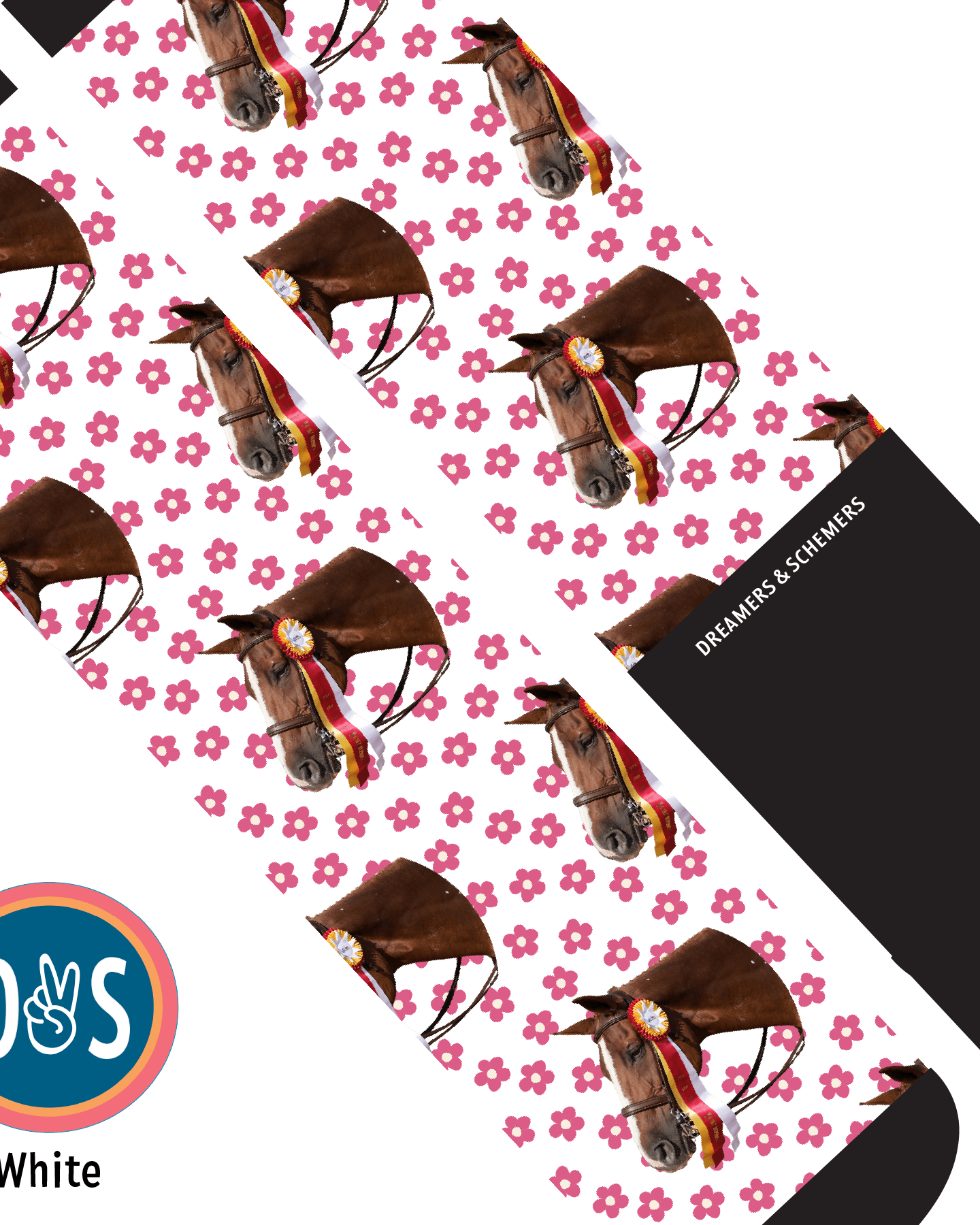 Custom AL Custom Socks Adult / White Custom Solo with Pinky Petals Socks 1 Photo equestrian boot socks boot socks thin socks riding socks pattern socks tall socks funny socks knee high socks horse socks horse show socks