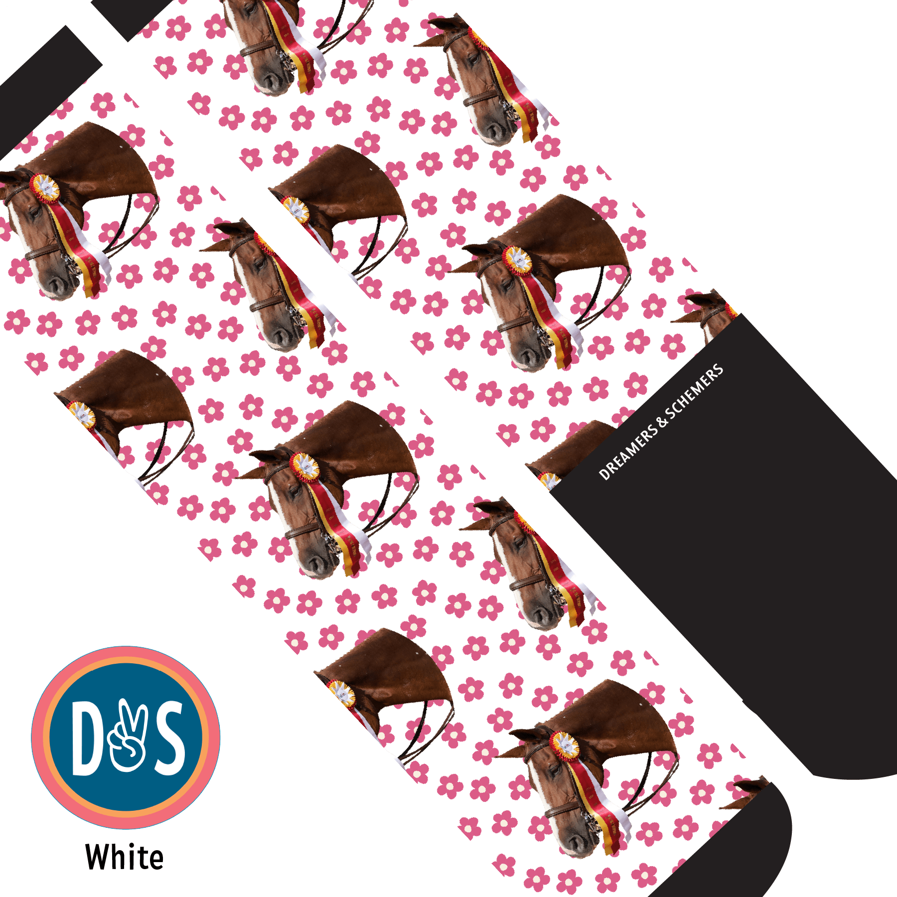 Custom AL Custom Socks Adult / White Custom Solo with Pinky Petals Socks 1 Photo equestrian boot socks boot socks thin socks riding socks pattern socks tall socks funny socks knee high socks horse socks horse show socks