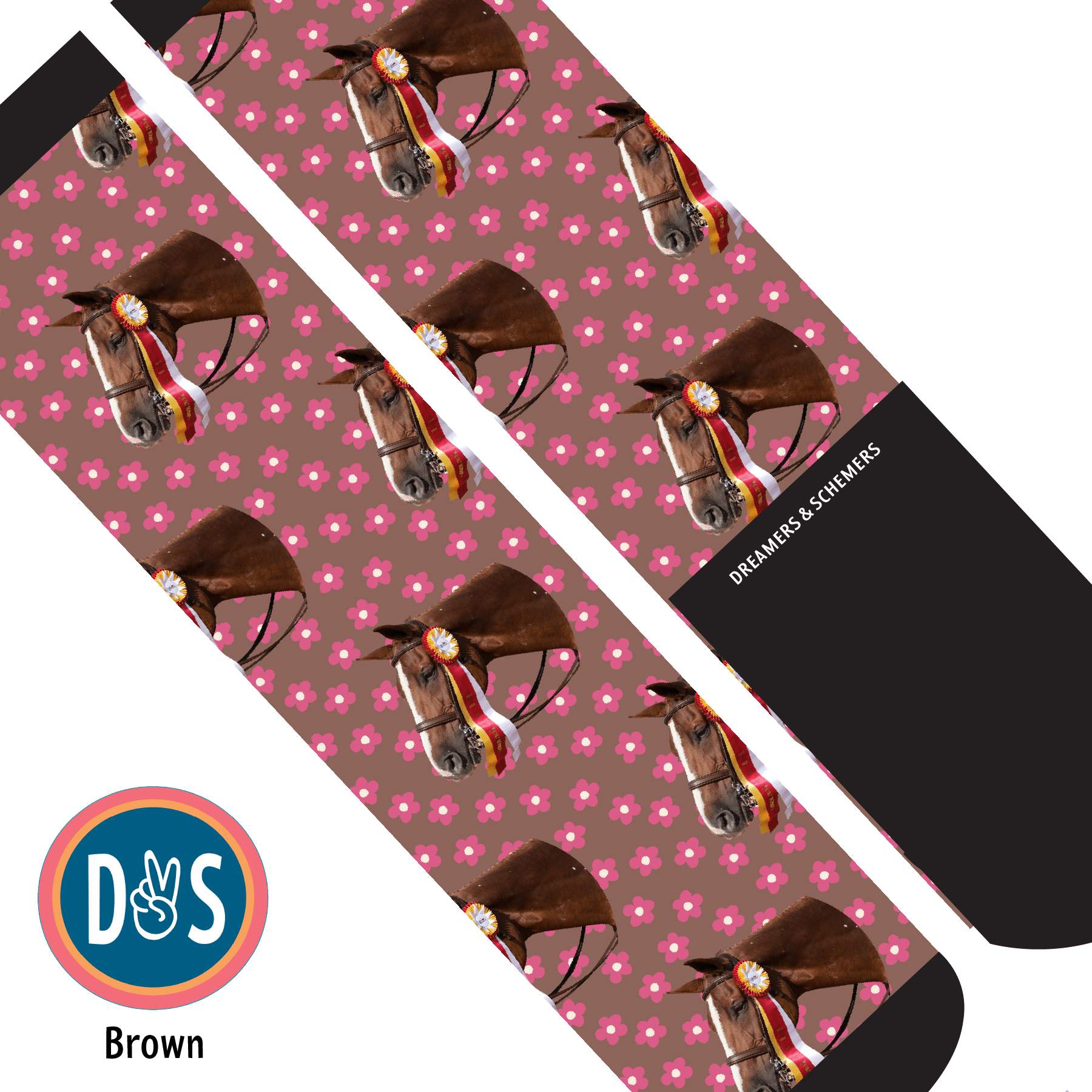 Custom AL Custom Socks Adult / Brown Custom Solo with Pinky Petals Socks 1 Photo equestrian boot socks boot socks thin socks riding socks pattern socks tall socks funny socks knee high socks horse socks horse show socks