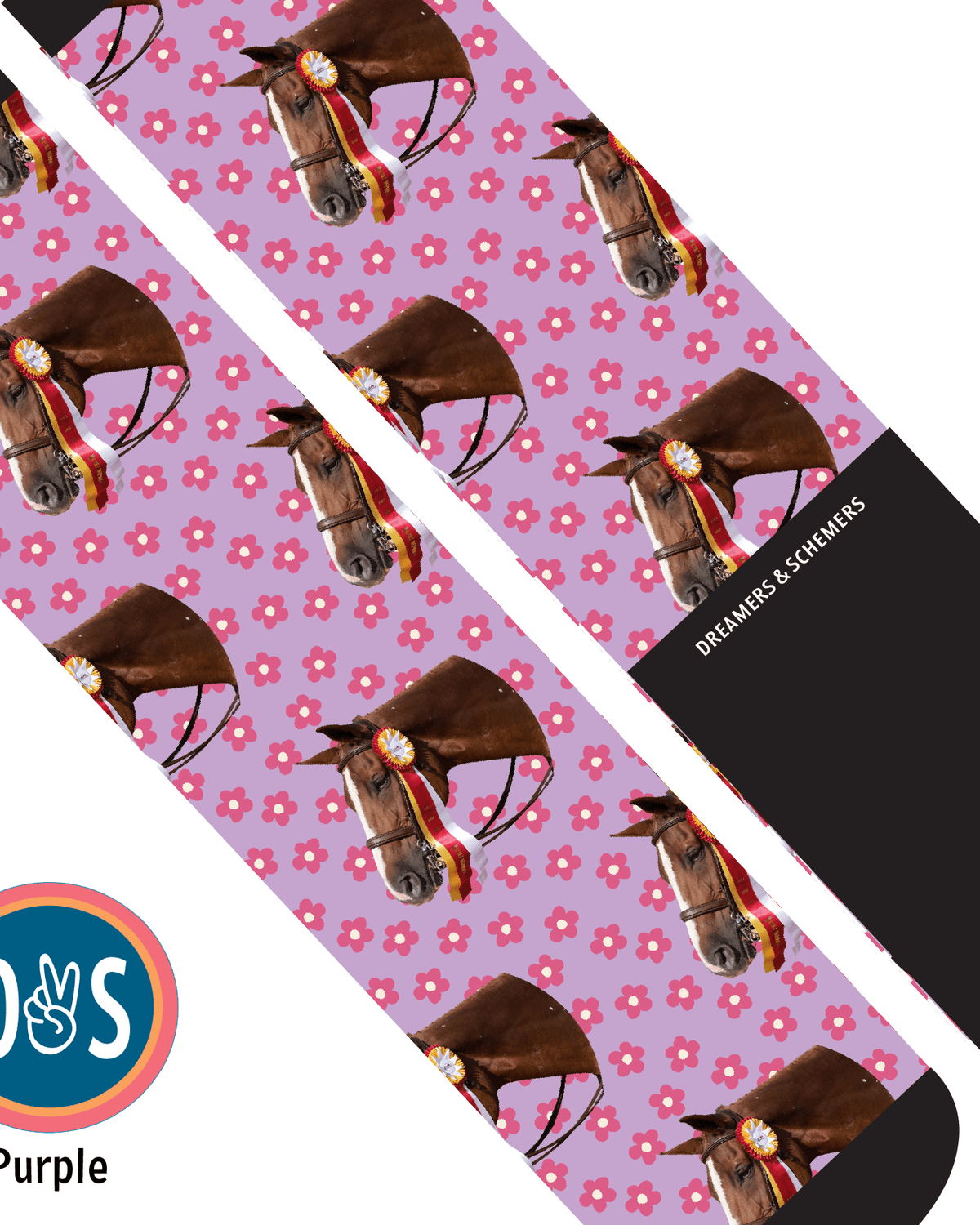 Pinky Petals custom photo equestrian boot socks, additional view