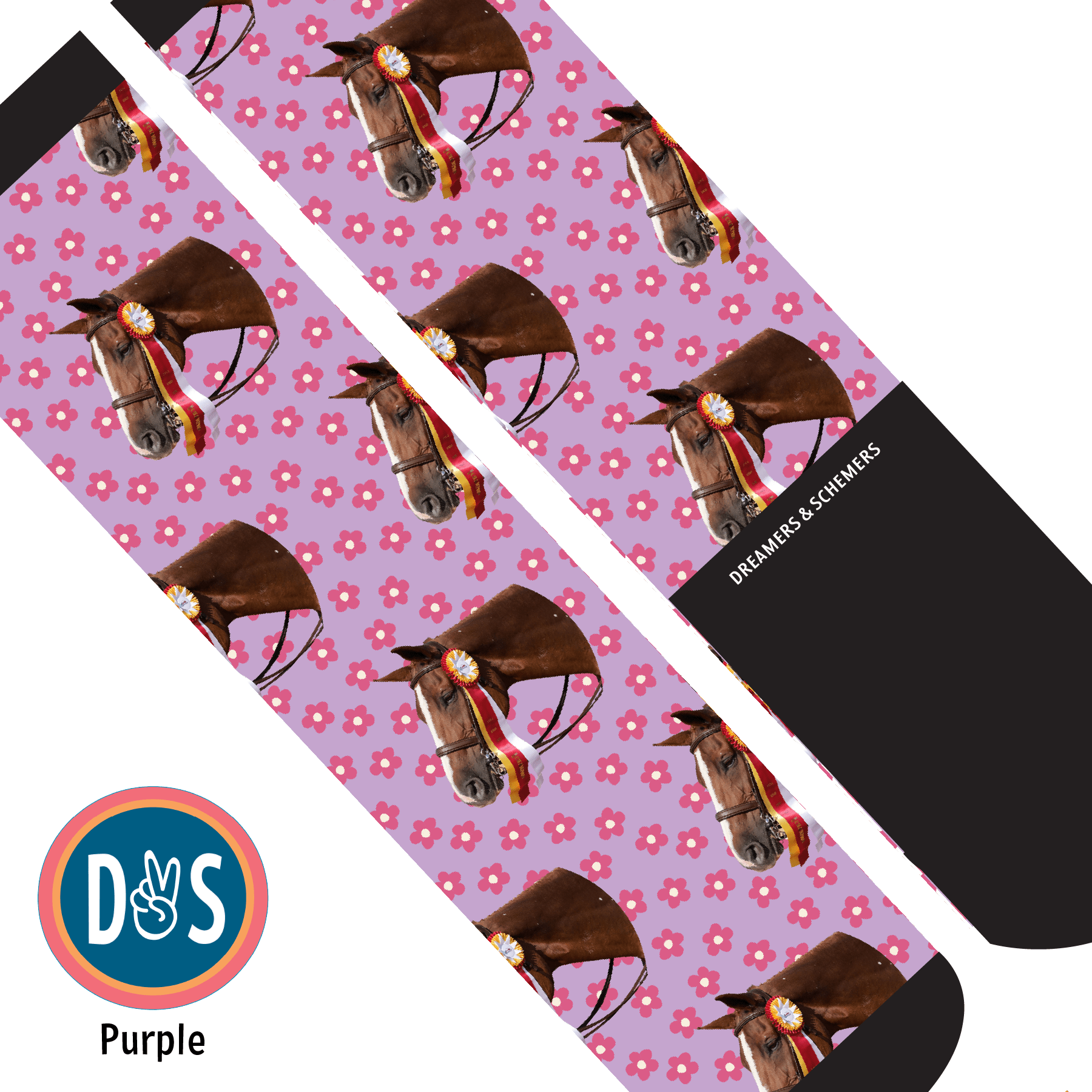 Pinky Petals custom photo equestrian boot socks, additional view