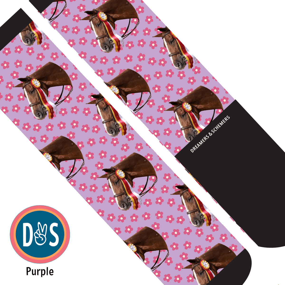 Pinky Petals custom photo equestrian boot socks, additional view