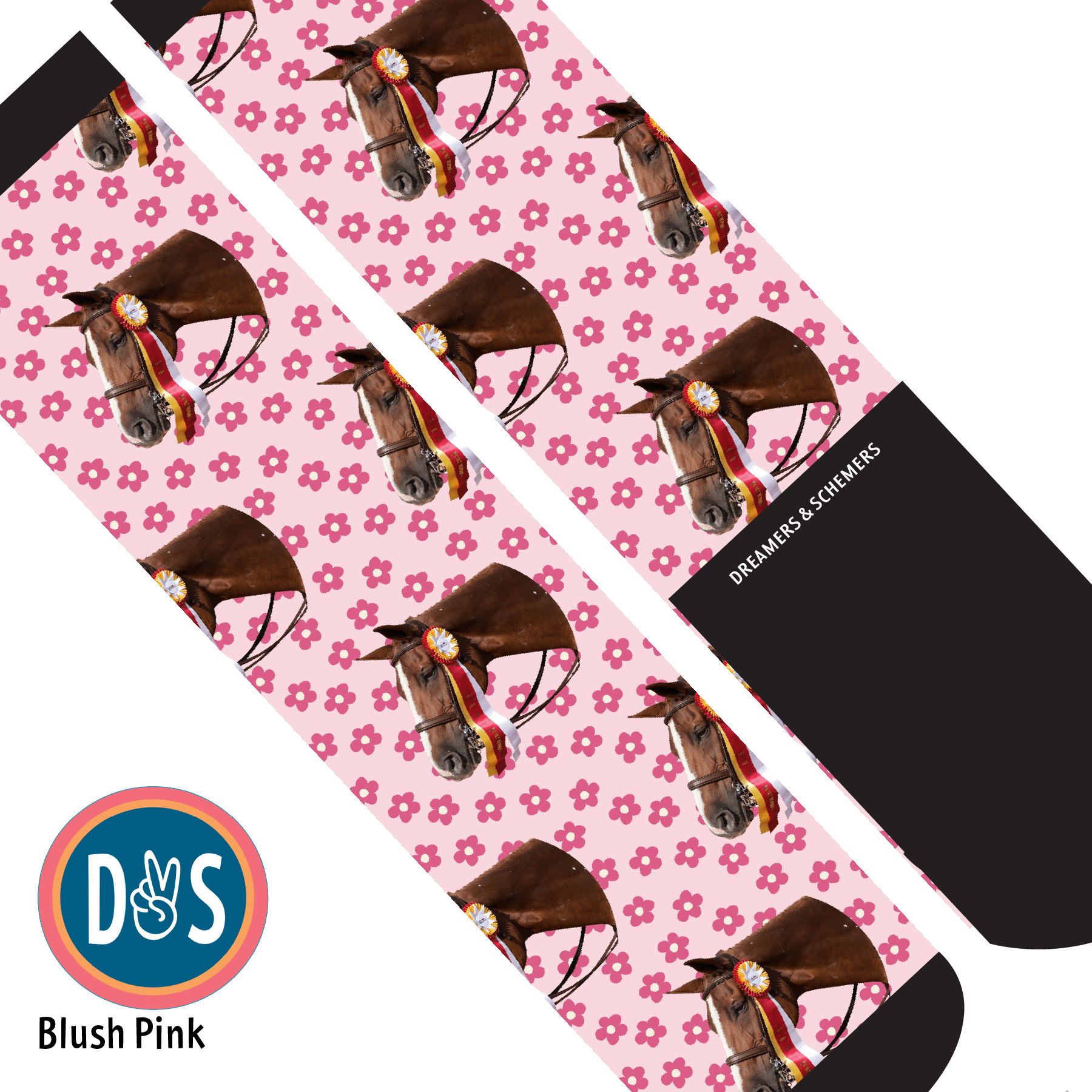 Custom AL Custom Socks Adult / Blush Pink Custom Solo with Pinky Petals Socks 1 Photo equestrian boot socks boot socks thin socks riding socks pattern socks tall socks funny socks knee high socks horse socks horse show socks