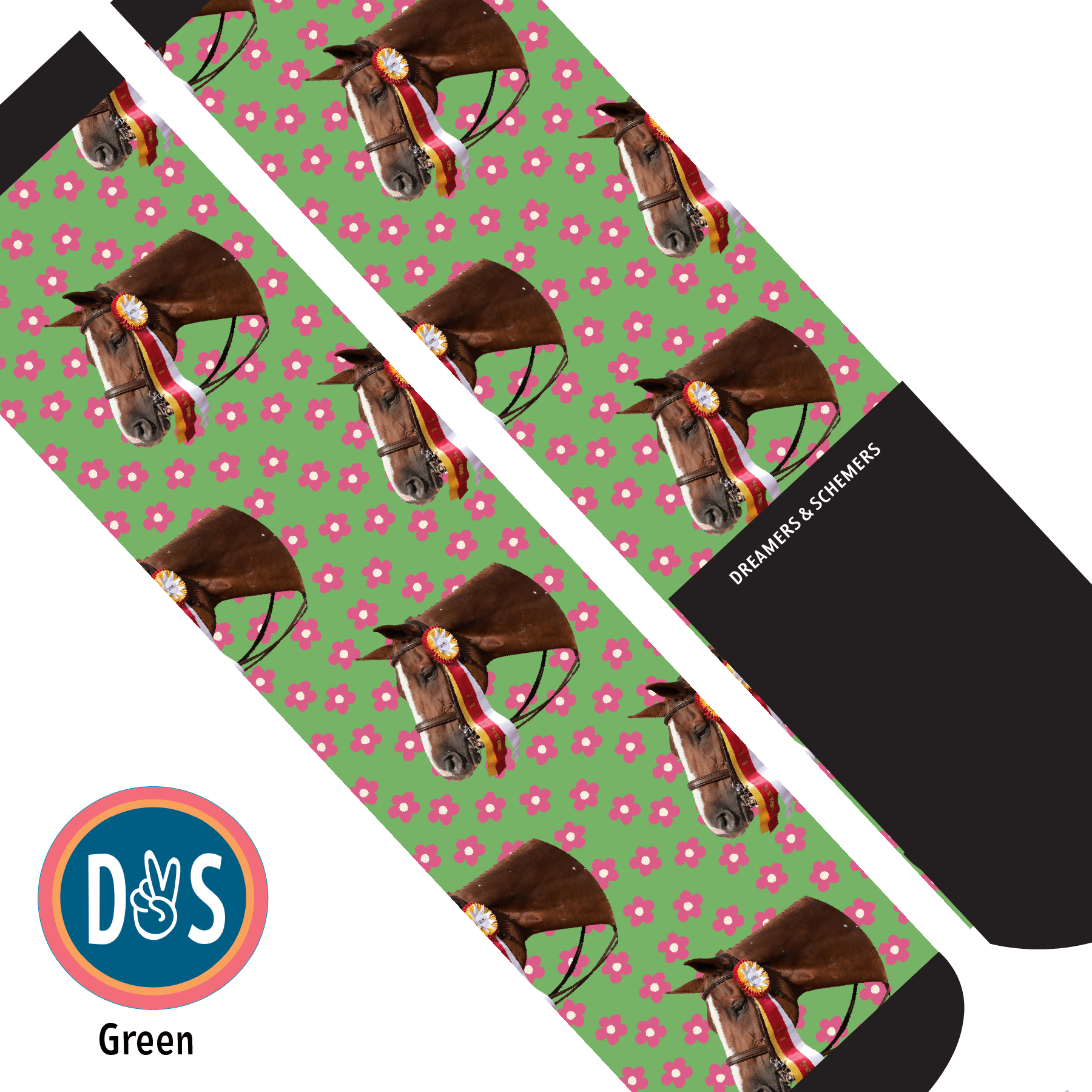 Custom AL Custom Socks Adult / Green Custom Solo with Pinky Petals Socks 1 Photo equestrian boot socks boot socks thin socks riding socks pattern socks tall socks funny socks knee high socks horse socks horse show socks
