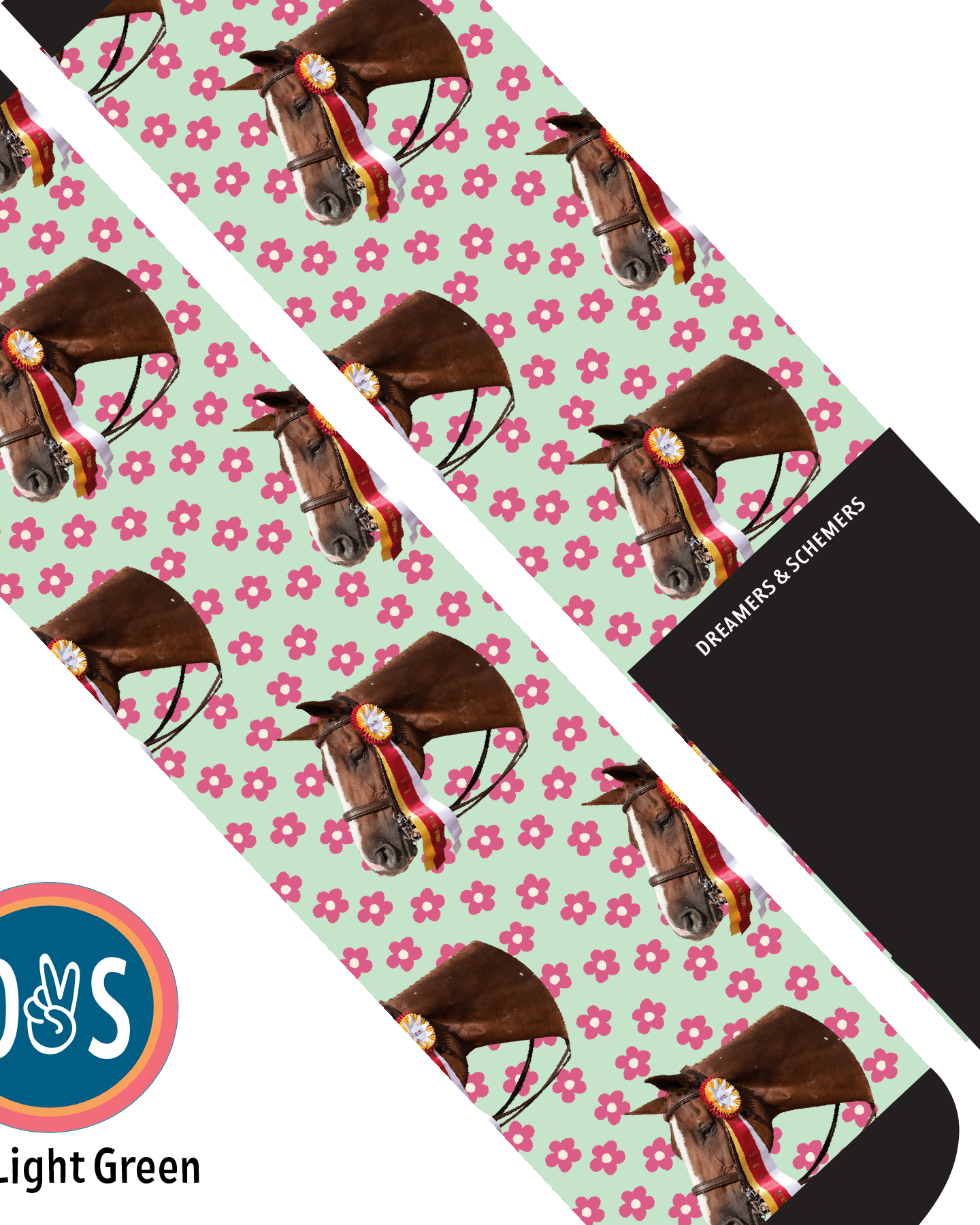 Custom AL Custom Socks Adult / Light Green Custom Solo with Pinky Petals Socks 1 Photo equestrian boot socks boot socks thin socks riding socks pattern socks tall socks funny socks knee high socks horse socks horse show socks