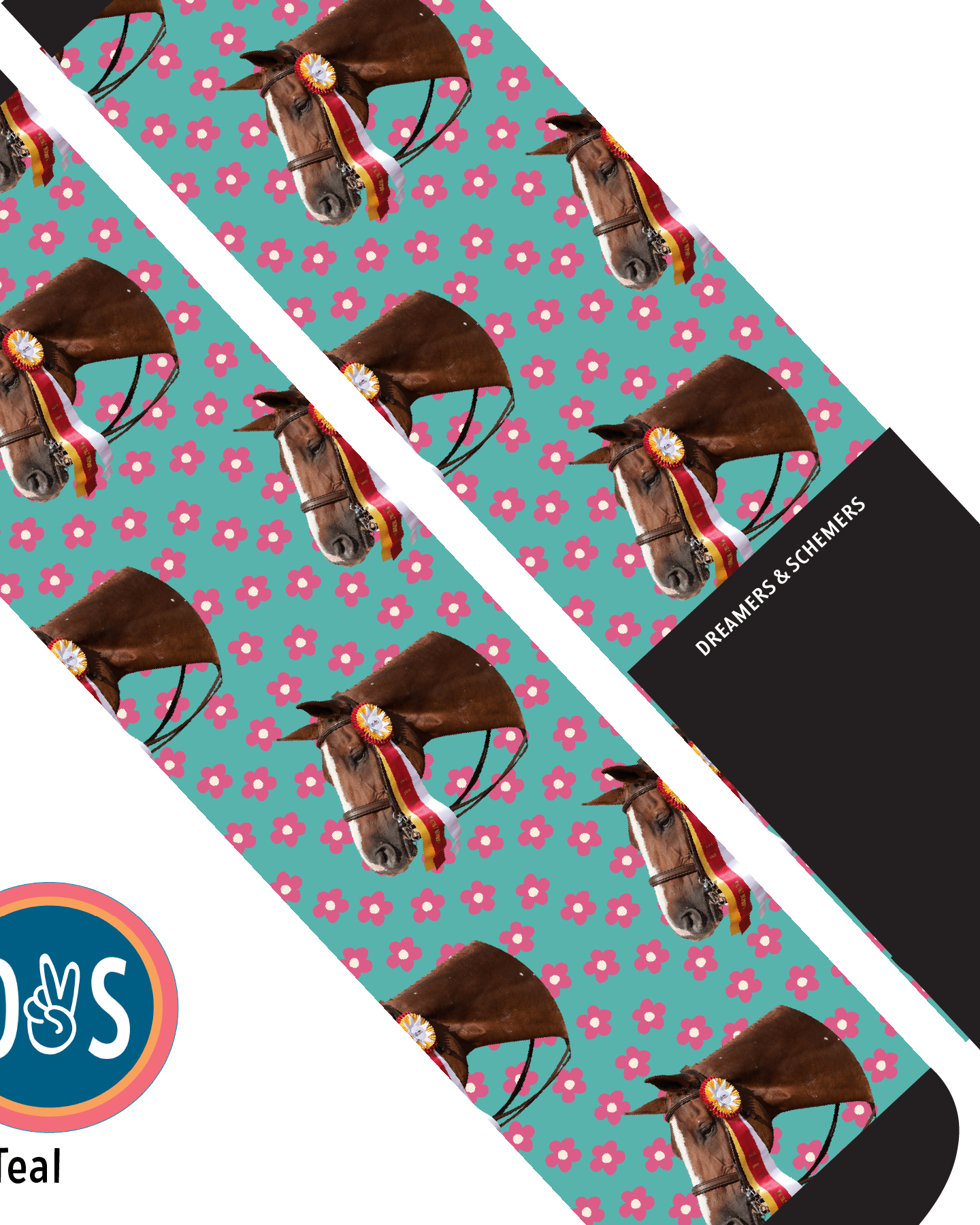 Custom AL Custom Socks Adult / Teal Custom Solo with Pinky Petals Socks 1 Photo equestrian boot socks boot socks thin socks riding socks pattern socks tall socks funny socks knee high socks horse socks horse show socks