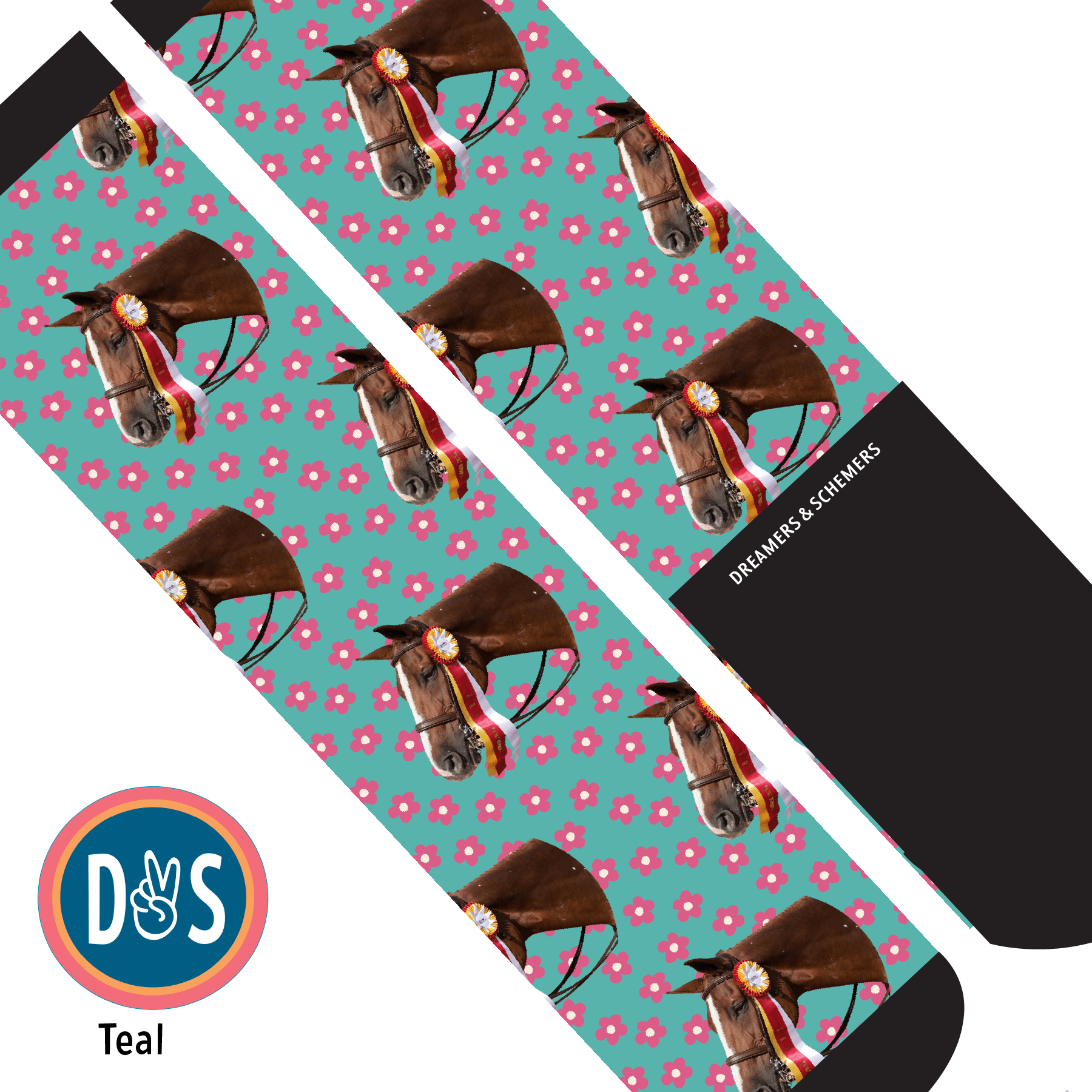 Custom AL Custom Socks Adult / Teal Custom Solo with Pinky Petals Socks 1 Photo equestrian boot socks boot socks thin socks riding socks pattern socks tall socks funny socks knee high socks horse socks horse show socks
