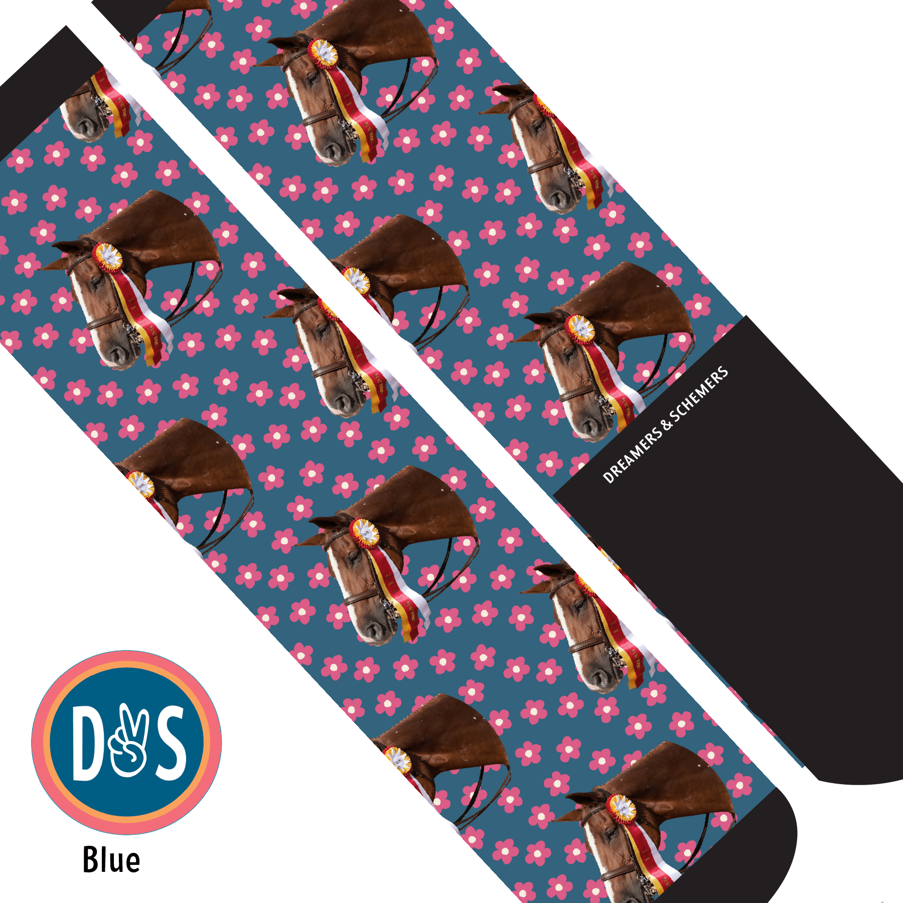 Custom AL Custom Socks Adult / Blue Custom Solo with Pinky Petals Socks 1 Photo equestrian boot socks boot socks thin socks riding socks pattern socks tall socks funny socks knee high socks horse socks horse show socks