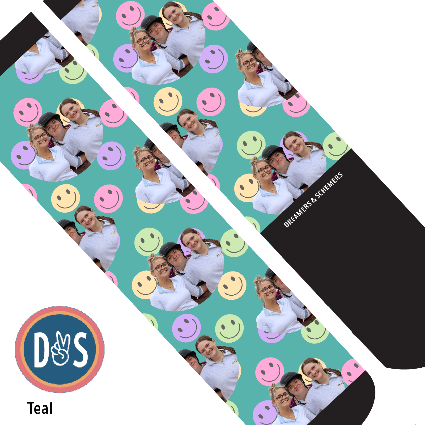 Custom AL Custom Socks Adult / Teal Custom Solo with Smiley Vibes Socks 1 Photo equestrian boot socks boot socks thin socks riding socks pattern socks tall socks funny socks knee high socks horse socks horse show socks