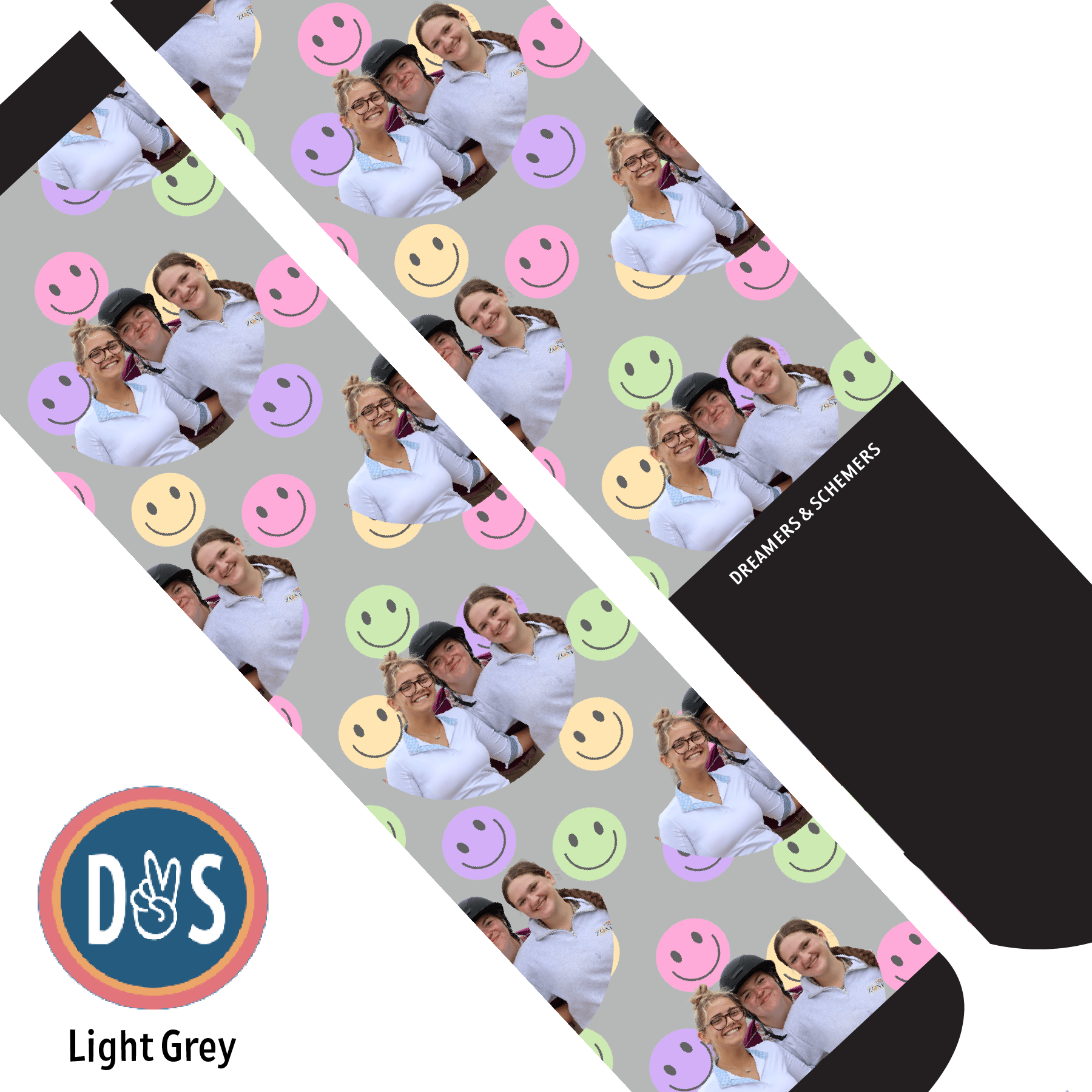 Custom AL Custom Socks Adult / Light Grey Custom Solo with Smiley Vibes Socks 1 Photo equestrian boot socks boot socks thin socks riding socks pattern socks tall socks funny socks knee high socks horse socks horse show socks