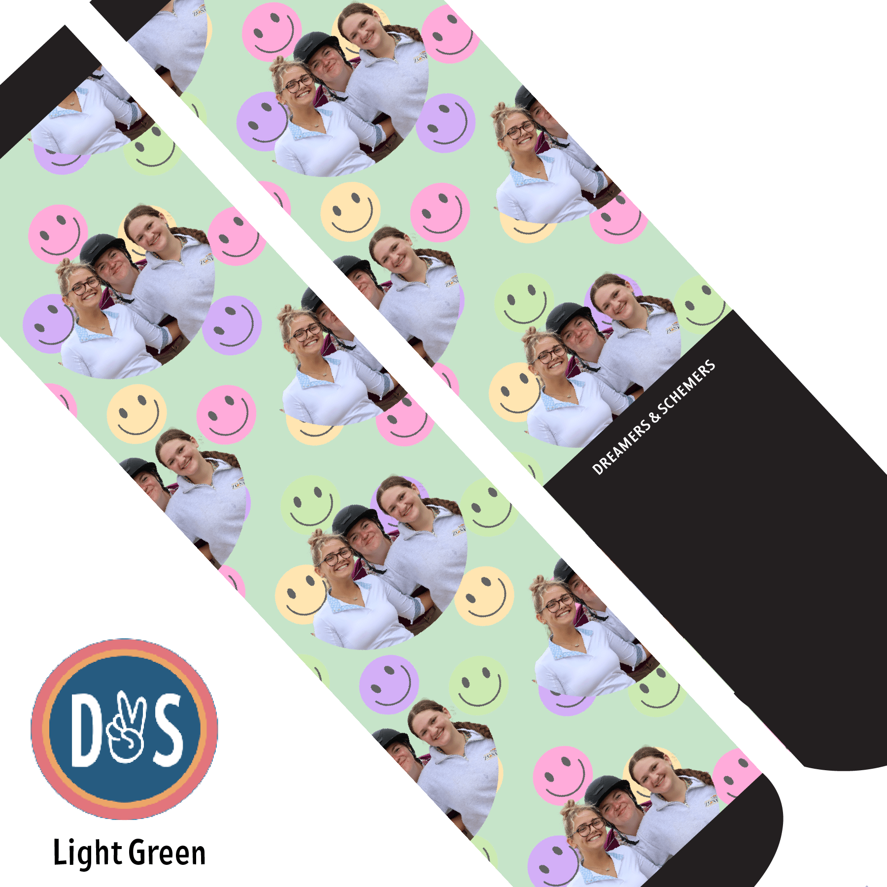 Custom AL Custom Socks Adult / Light Green Custom Solo with Smiley Vibes Socks 1 Photo equestrian boot socks boot socks thin socks riding socks pattern socks tall socks funny socks knee high socks horse socks horse show socks