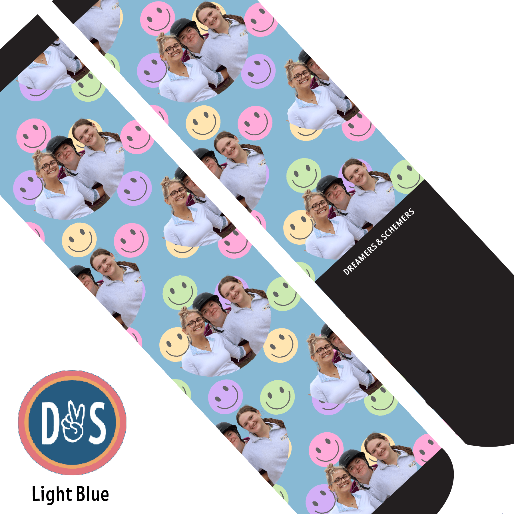 Custom AL Custom Socks Adult / Light Blue Custom Solo with Smiley Vibes Socks 1 Photo equestrian boot socks boot socks thin socks riding socks pattern socks tall socks funny socks knee high socks horse socks horse show socks