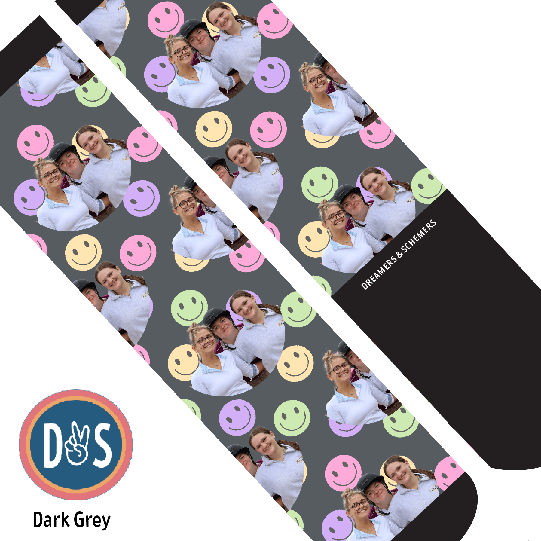 Custom AL Custom Socks Adult / Dark Grey Custom Solo with Smiley Vibes Socks 1 Photo equestrian boot socks boot socks thin socks riding socks pattern socks tall socks funny socks knee high socks horse socks horse show socks