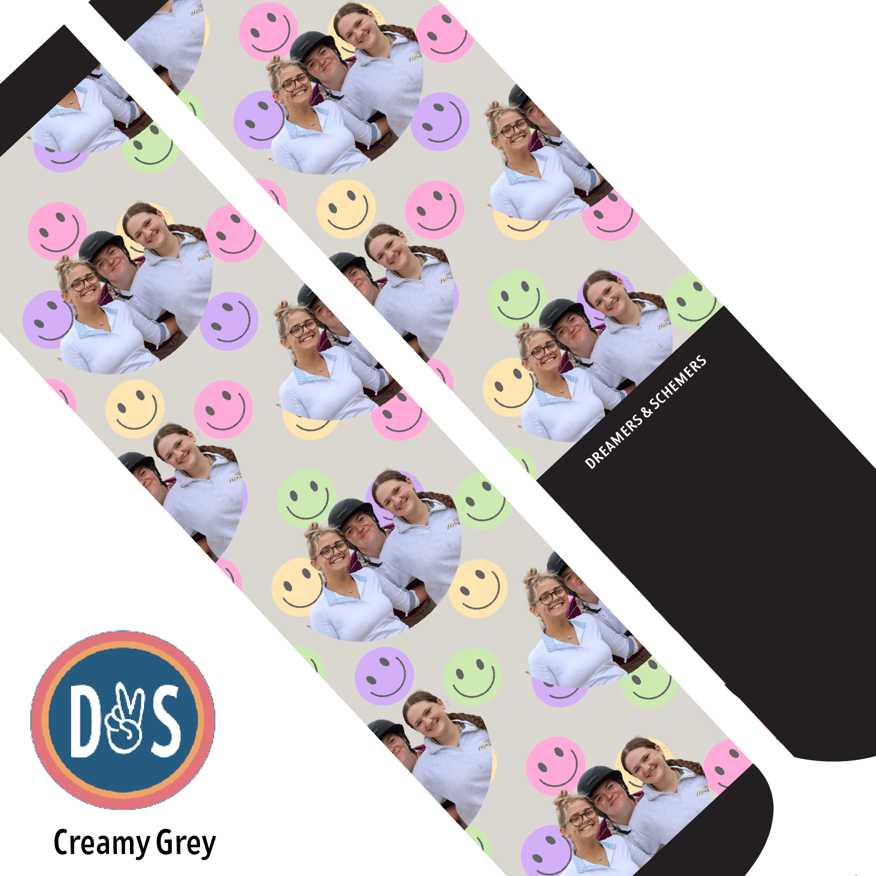 Custom AL Custom Socks Adult / Creamy Grey Custom Solo with Smiley Vibes Socks 1 Photo equestrian boot socks boot socks thin socks riding socks pattern socks tall socks funny socks knee high socks horse socks horse show socks