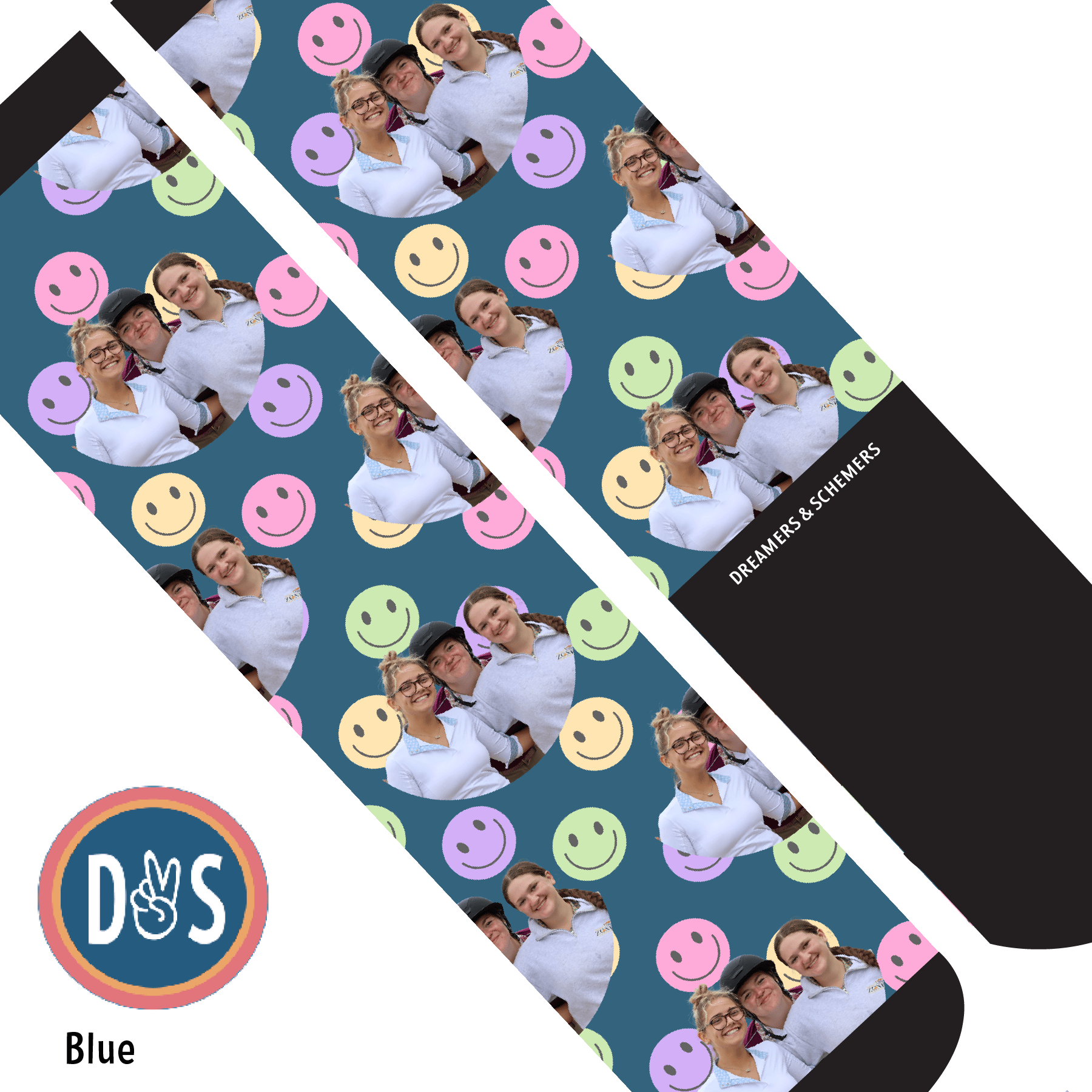 Custom AL Custom Socks Adult / Blue Custom Solo with Smiley Vibes Socks 1 Photo equestrian boot socks boot socks thin socks riding socks pattern socks tall socks funny socks knee high socks horse socks horse show socks