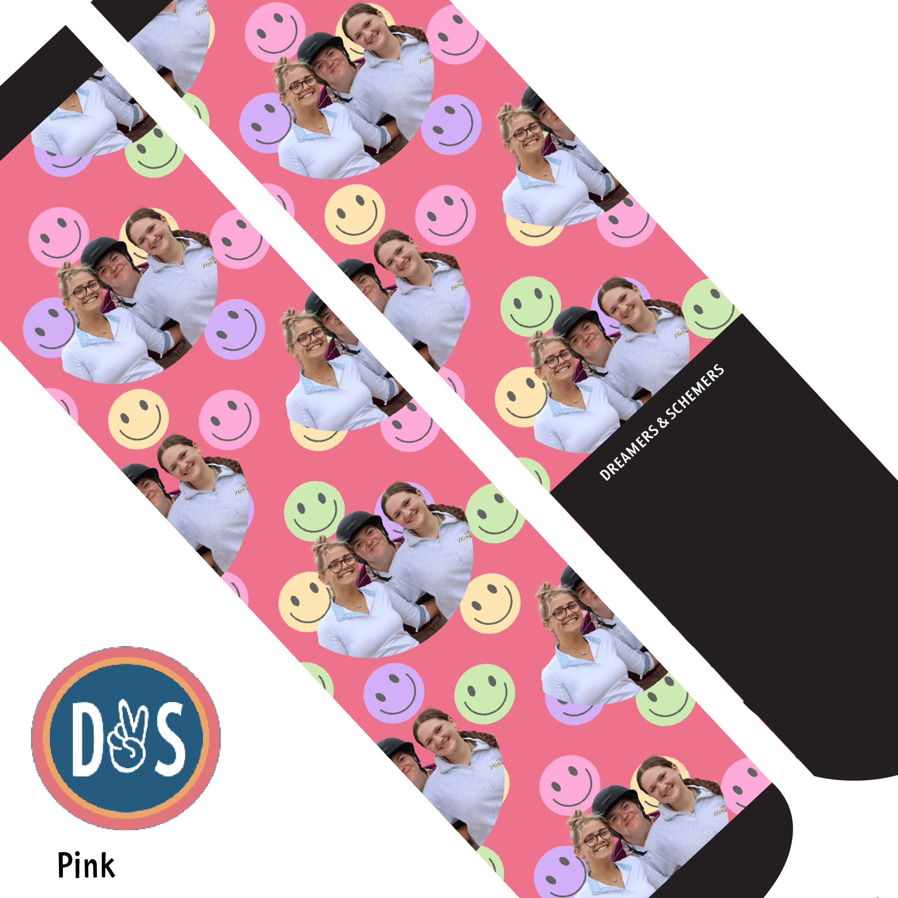 Custom AL Custom Socks Adult / Pink Custom Solo with Smiley Vibes Socks 1 Photo equestrian boot socks boot socks thin socks riding socks pattern socks tall socks funny socks knee high socks horse socks horse show socks