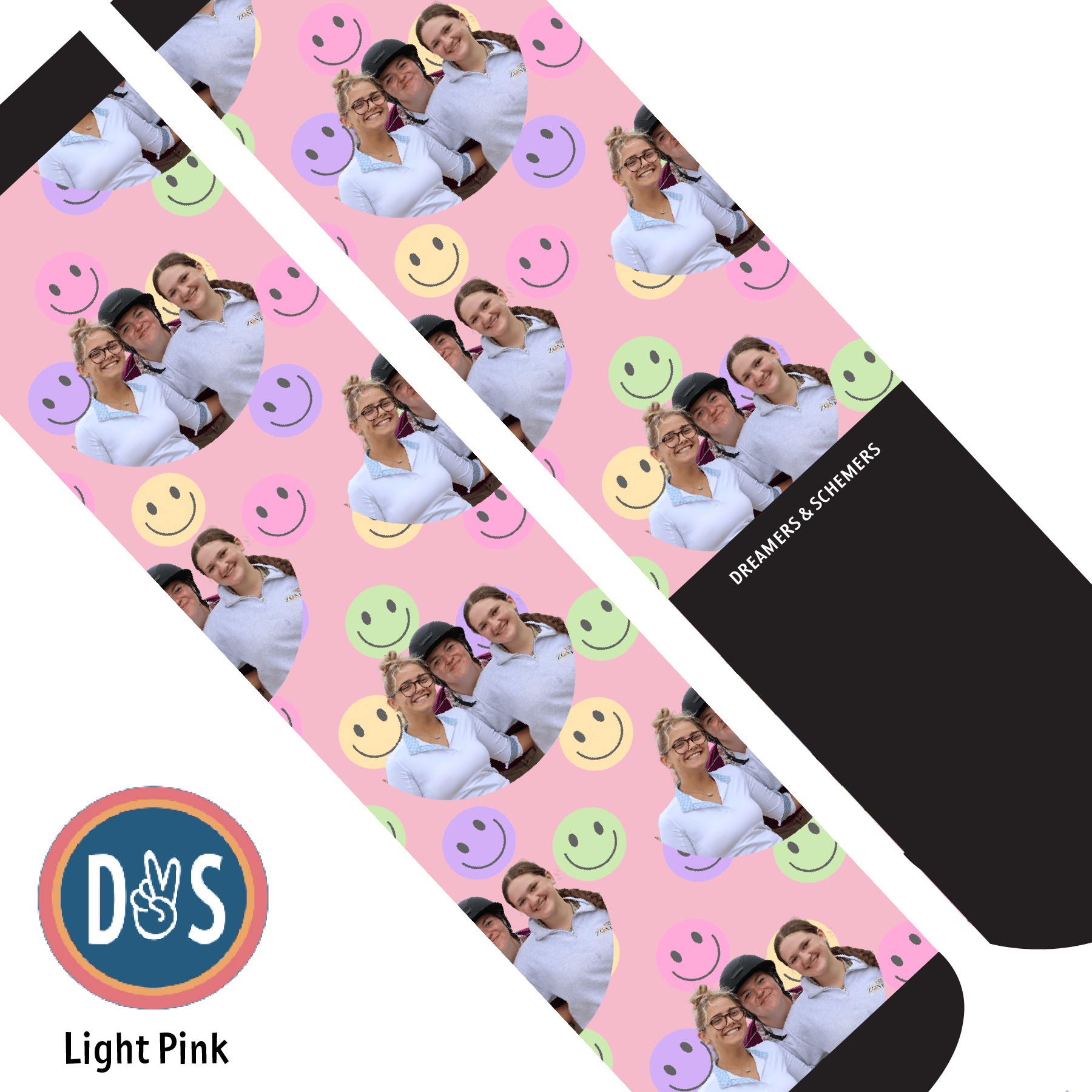Custom AL Custom Socks Adult / Light Pink Custom Solo with Smiley Vibes Socks 1 Photo equestrian boot socks boot socks thin socks riding socks pattern socks tall socks funny socks knee high socks horse socks horse show socks