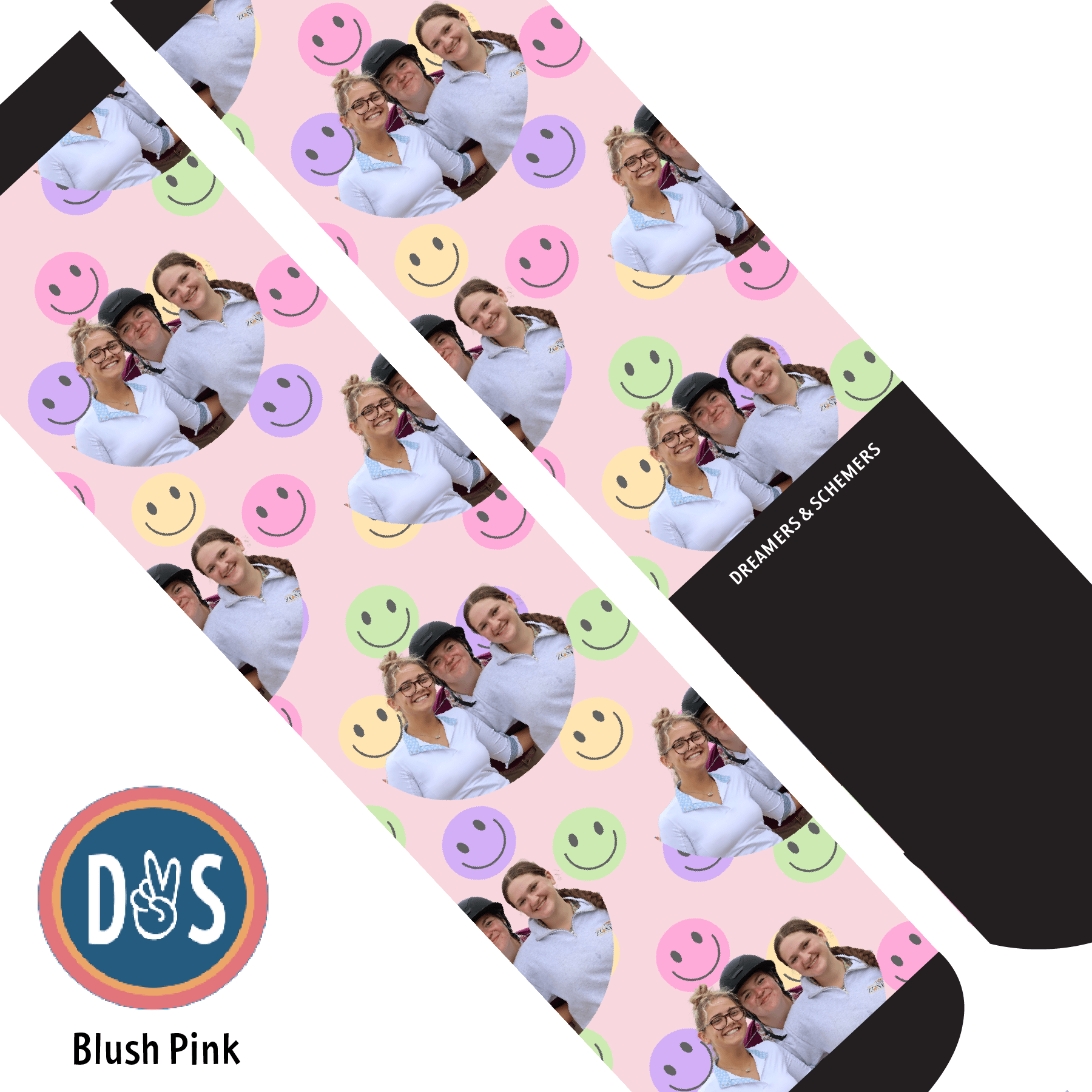 Custom AL Custom Socks Adult / Blush Pink Custom Solo with Smiley Vibes Socks 1 Photo equestrian boot socks boot socks thin socks riding socks pattern socks tall socks funny socks knee high socks horse socks horse show socks