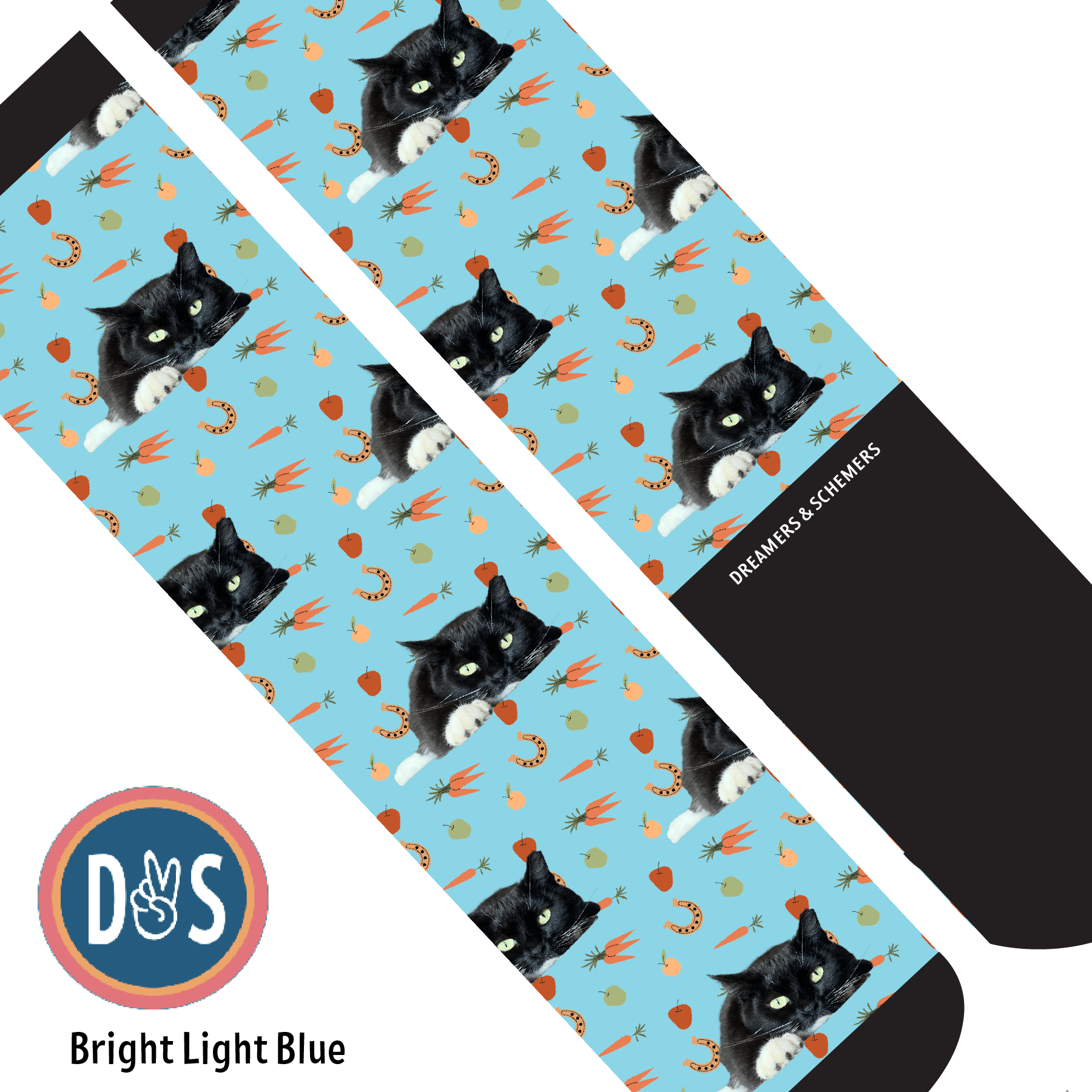 Custom AL Custom Socks Adult / Bright Light Blue Custom Solo with Stable Snackies Socks 1 Photo equestrian boot socks boot socks thin socks riding socks pattern socks tall socks funny socks knee high socks horse socks horse show socks