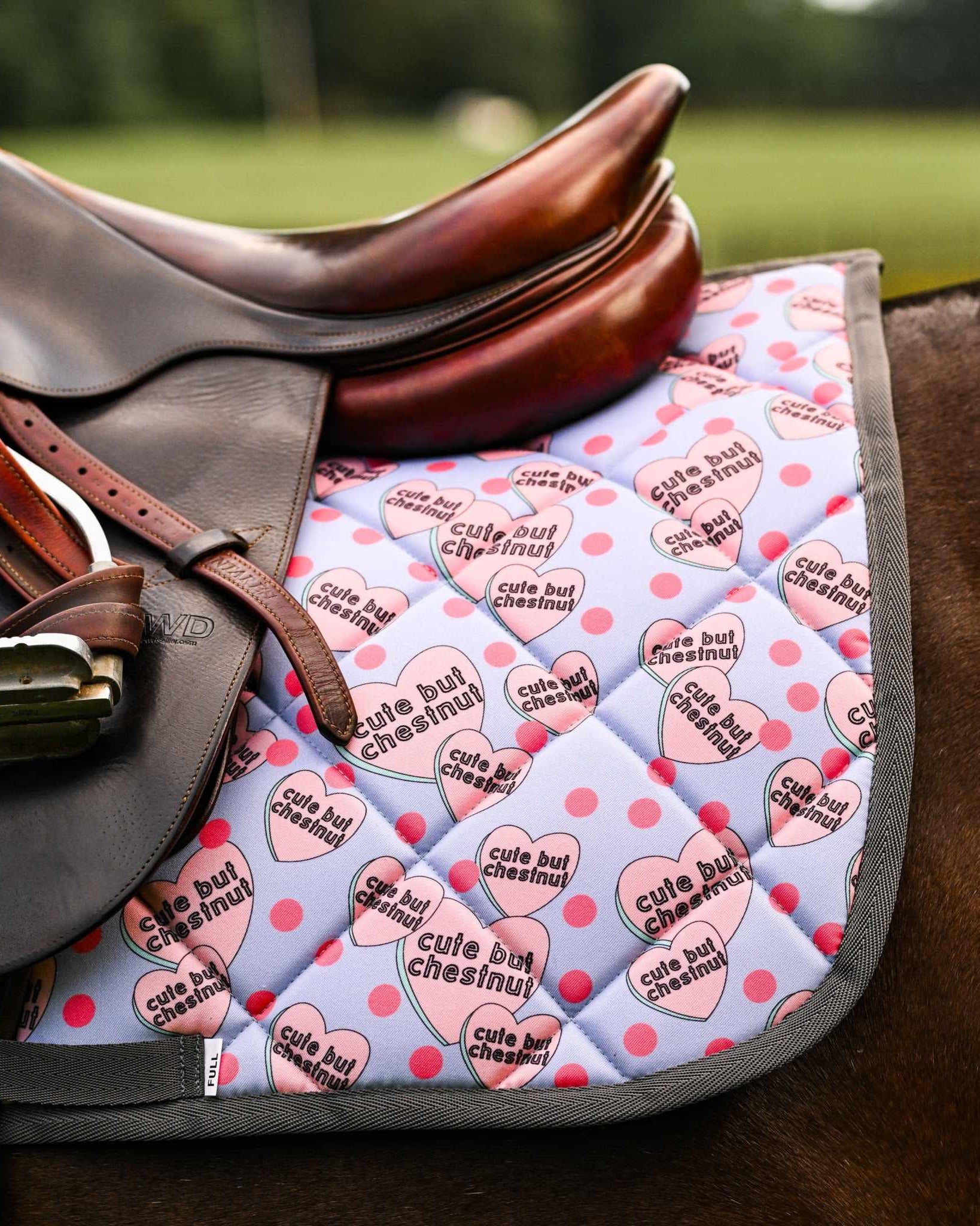 Dreamers & Schemers Cute but Chestnut Saddle Pad – patterned saddle pad, equestrian gift, horseback riding gear from Dreamers & Schemers Saddle Pads