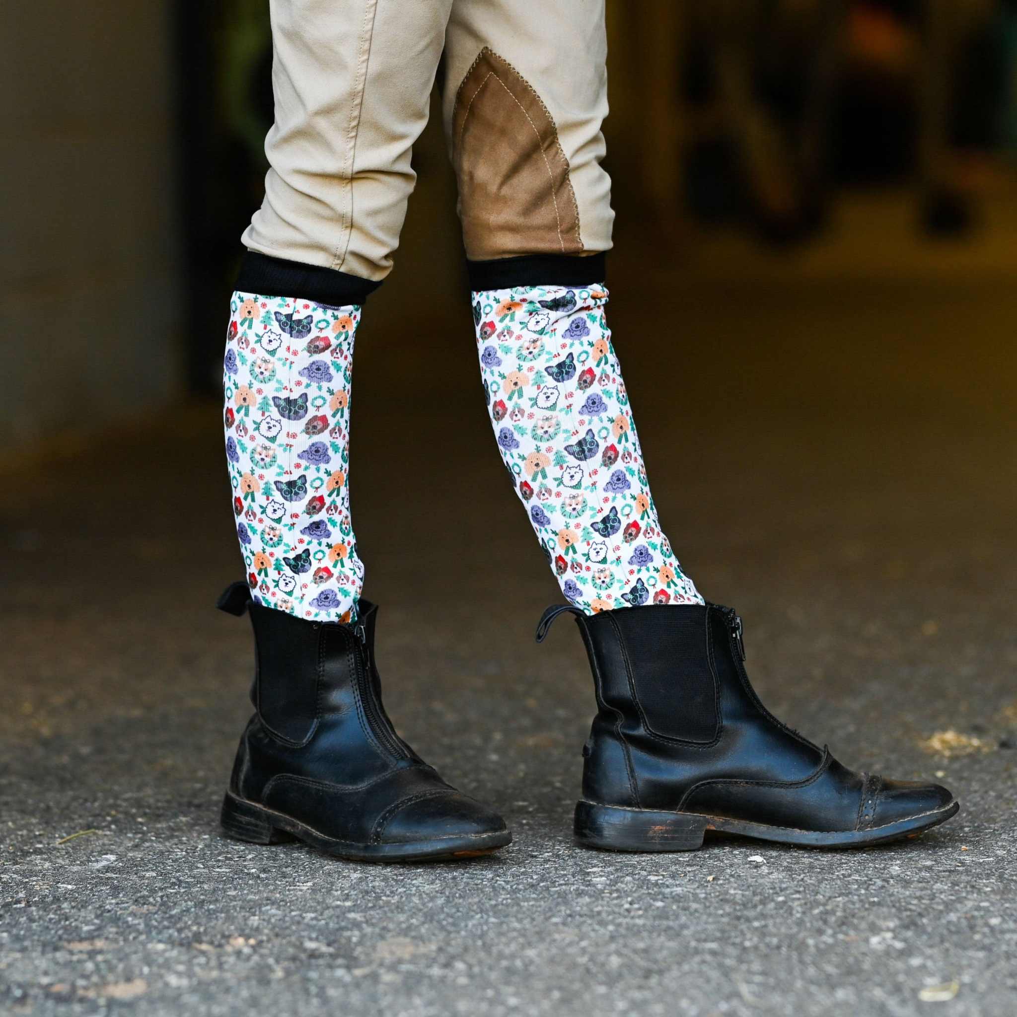 dreamers & schemers Youth Deck the Paws Youth Pair & A Spare Socks equestrian boot socks boot socks thin socks riding socks pattern socks tall socks funny socks knee high socks horse socks horse show socks