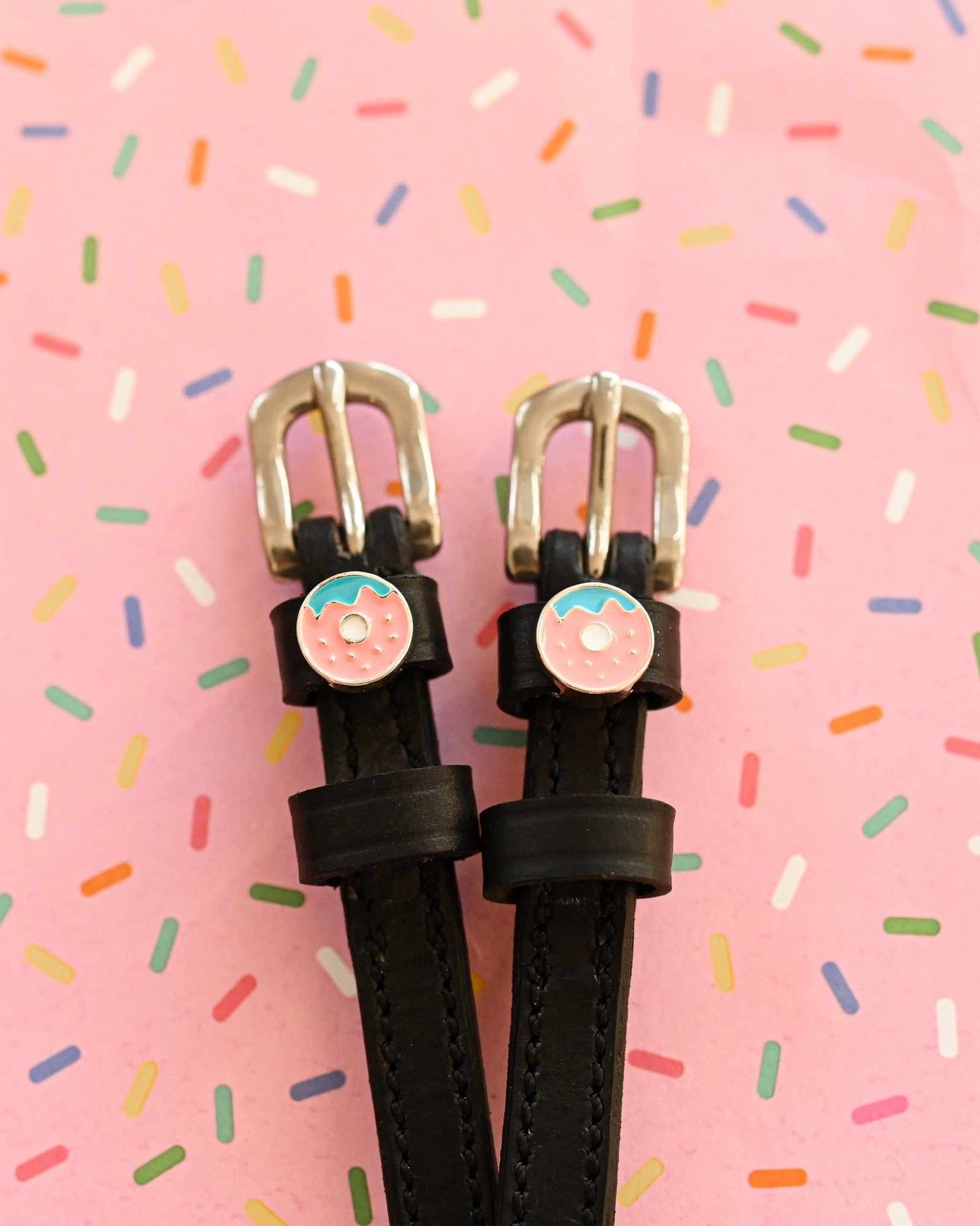 ManeJane Donut Spur Straps Spur Straps — black leather, non-stretch, hero image for English riders.