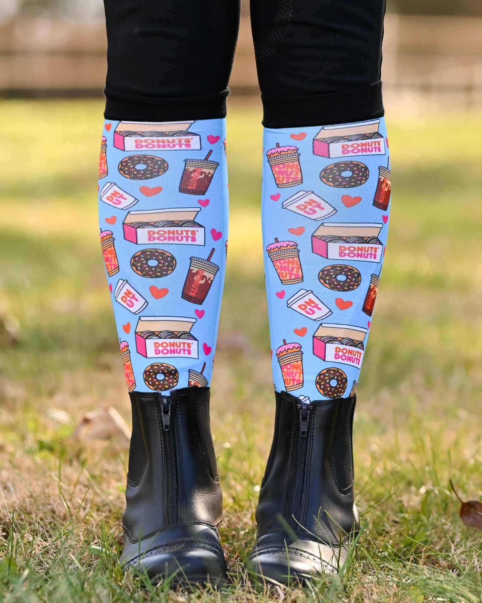 Donuts Pair & a Spare equestrian boot socks featuring donut sprinkles print, alternate angle, by Dreamers & Schemers