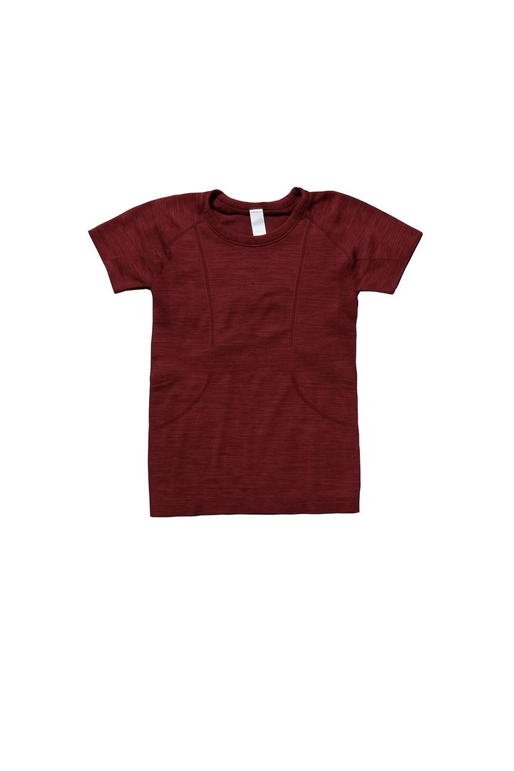 Burgundy Equitation Tech short sleeve top with sweat-wicking, four-way stretch fabric and seamless construction