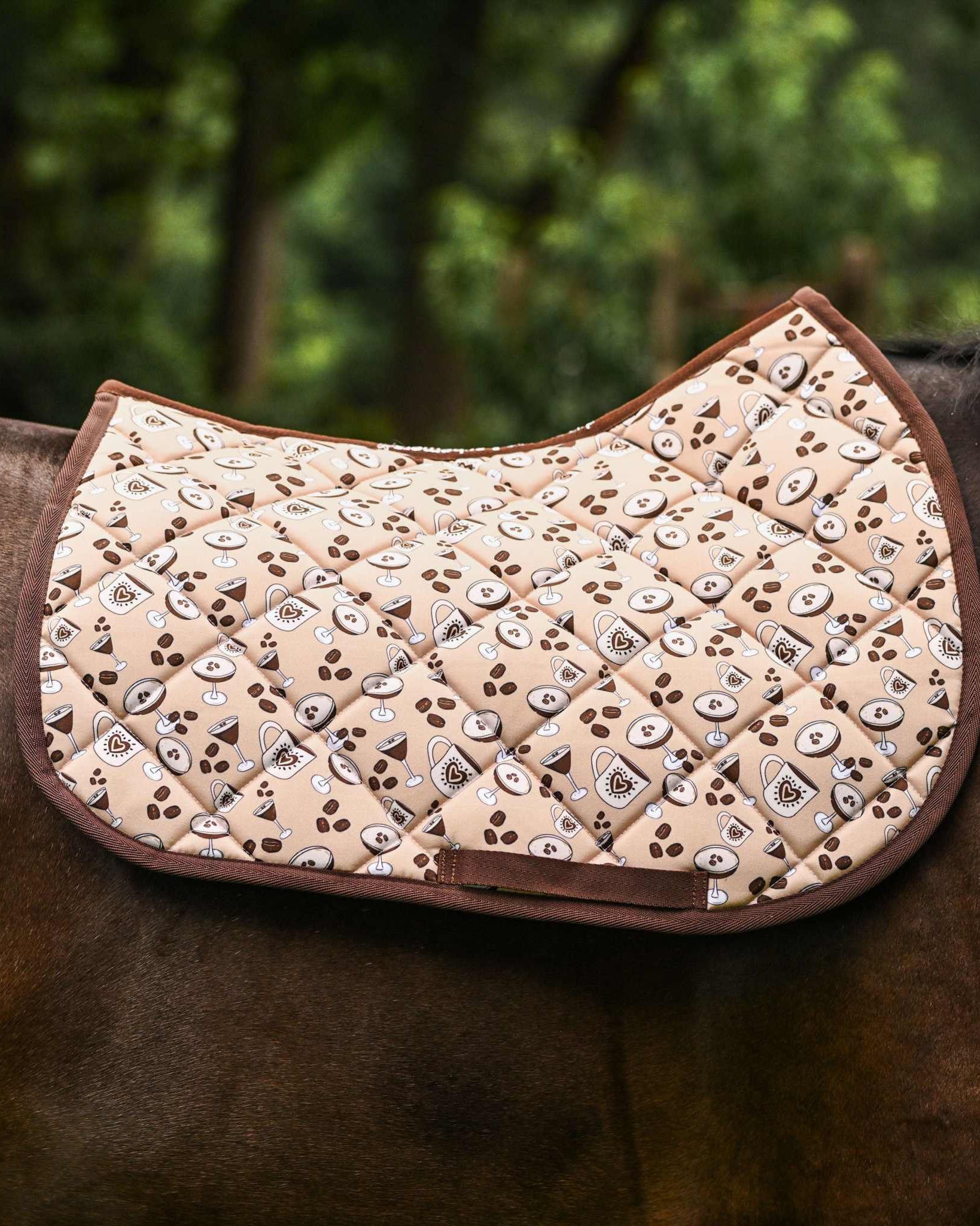 Dreamers & Schemers Espresso Yourself Saddle Pad – patterned saddle pad, equestrian gift, horseback riding gear from Dreamers & Schemers Saddle Pads