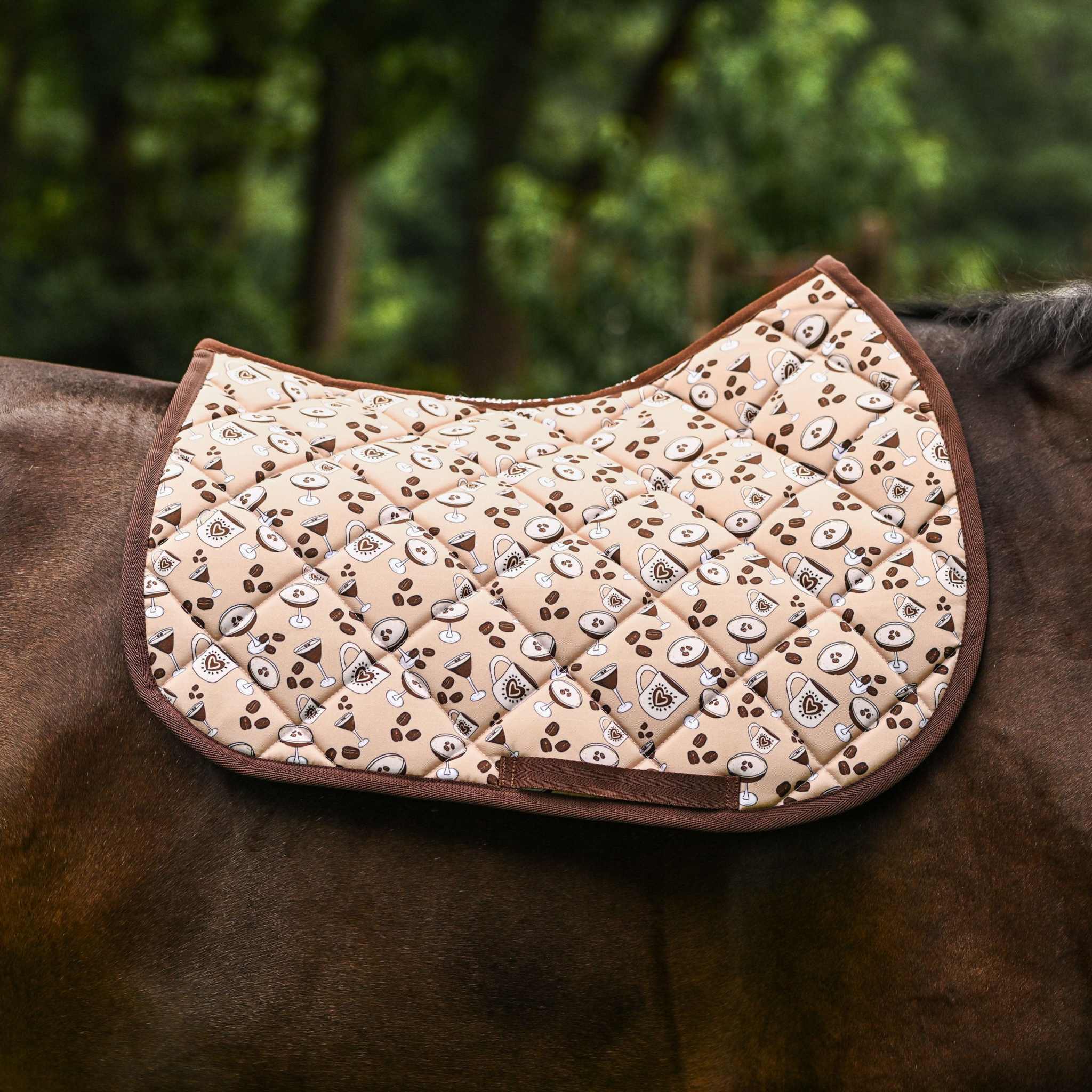 Dreamers & Schemers Espresso Yourself Saddle Pad – patterned saddle pad, equestrian gift, horseback riding gear from Dreamers & Schemers Saddle Pads