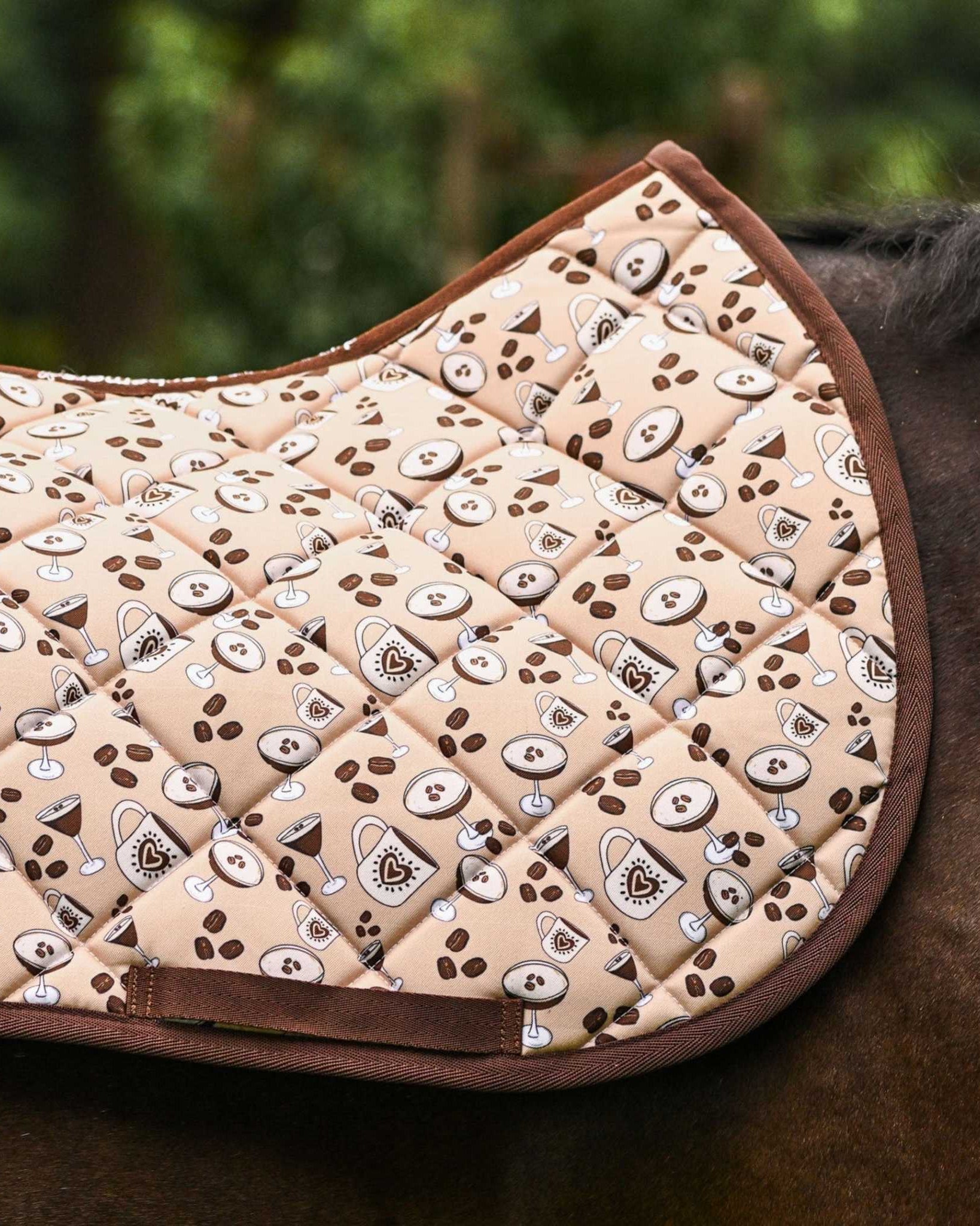 Dreamers & Schemers Espresso Yourself Saddle Pad – patterned saddle pad, equestrian gift, horseback riding gear from Dreamers & Schemers Saddle Pads
