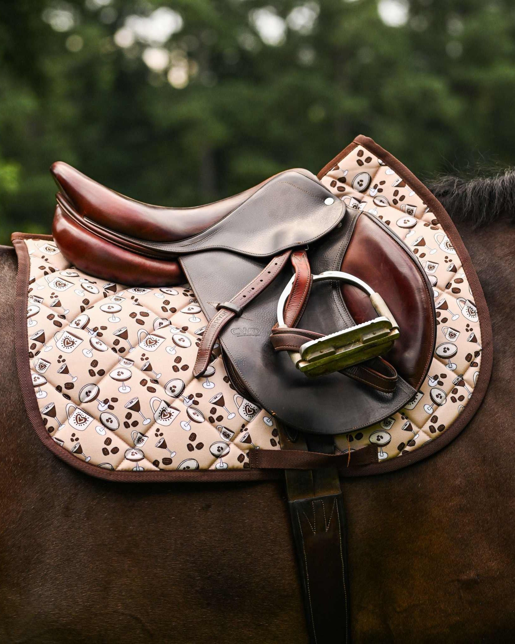 Dreamers & Schemers Espresso Yourself Saddle Pad – patterned saddle pad, equestrian gift, horseback riding gear from Dreamers & Schemers Saddle Pads
