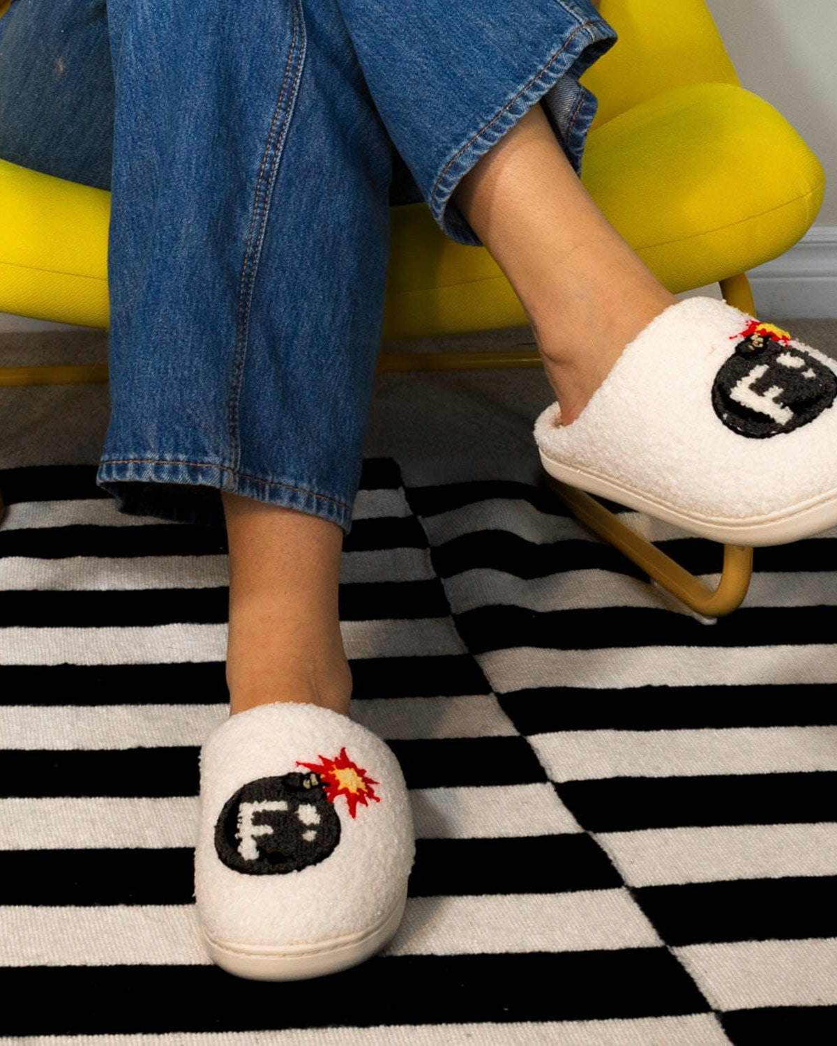 Cozy white slippers with F-bomb design from Ultimate F-Bomb Equestrian Accessories Pack