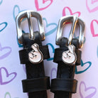 Fingers Crossed Spur Straps ManeJane black leather spur straps with non-stretch interior and stainless steel buckle for Eng.