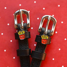 French Fries Spur Straps ManeJane black leather spur straps with non-stretch interior and stainless steel buckle for Englis.