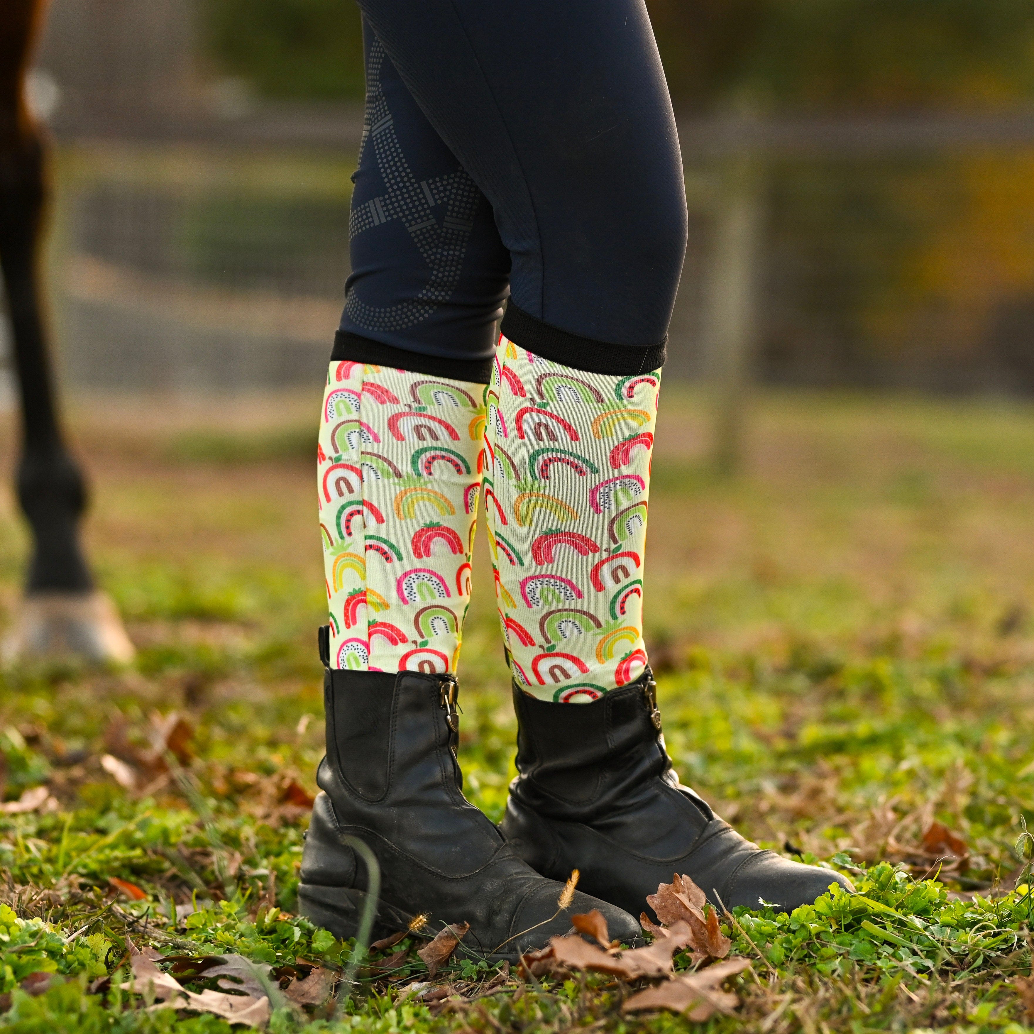 dreamers & schemers Youth Pair & a Spare Fruit Rainbows Youth Pair & a Spare Socks equestrian boot socks boot socks thin socks riding socks pattern socks tall socks funny socks knee high socks horse socks horse show socks