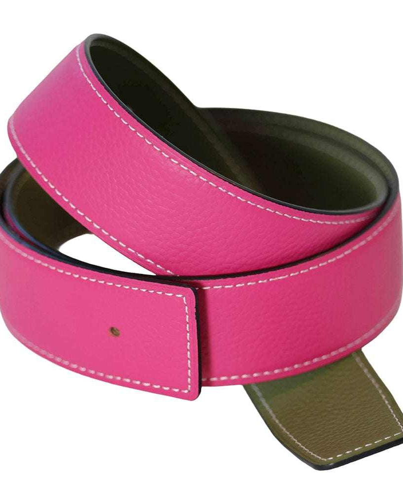 ManeJane Fuchsia/Olive Reversible Leather Belt Strap reversible leather belt, additional view, equestrian accessory by Dreamers & Schemers