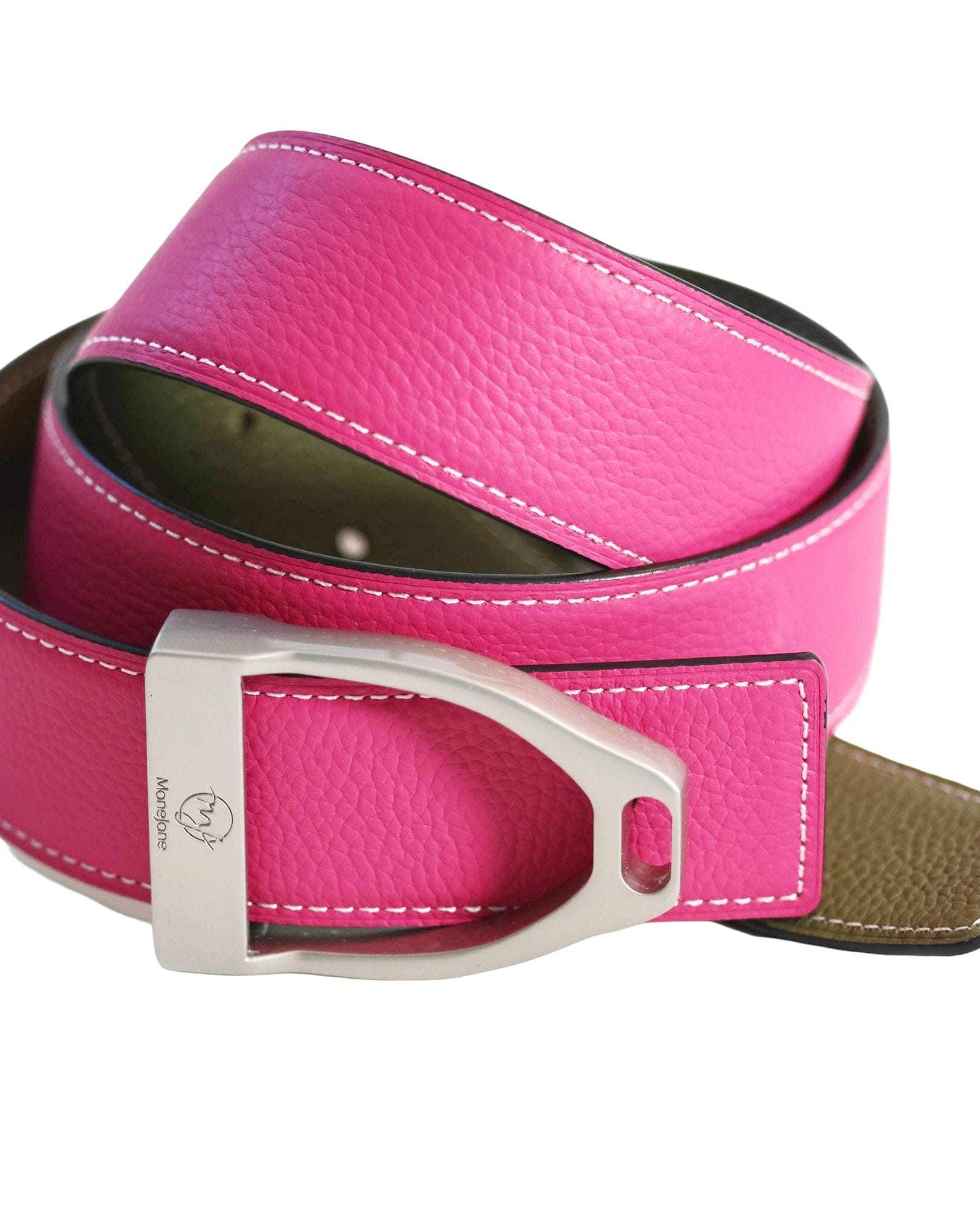 ManeJane Belt Fuchsia/Olive Reversible Leather Belt Strap equestrian boot socks boot socks thin socks riding socks pattern socks tall socks funny socks knee high socks horse socks horse show socks