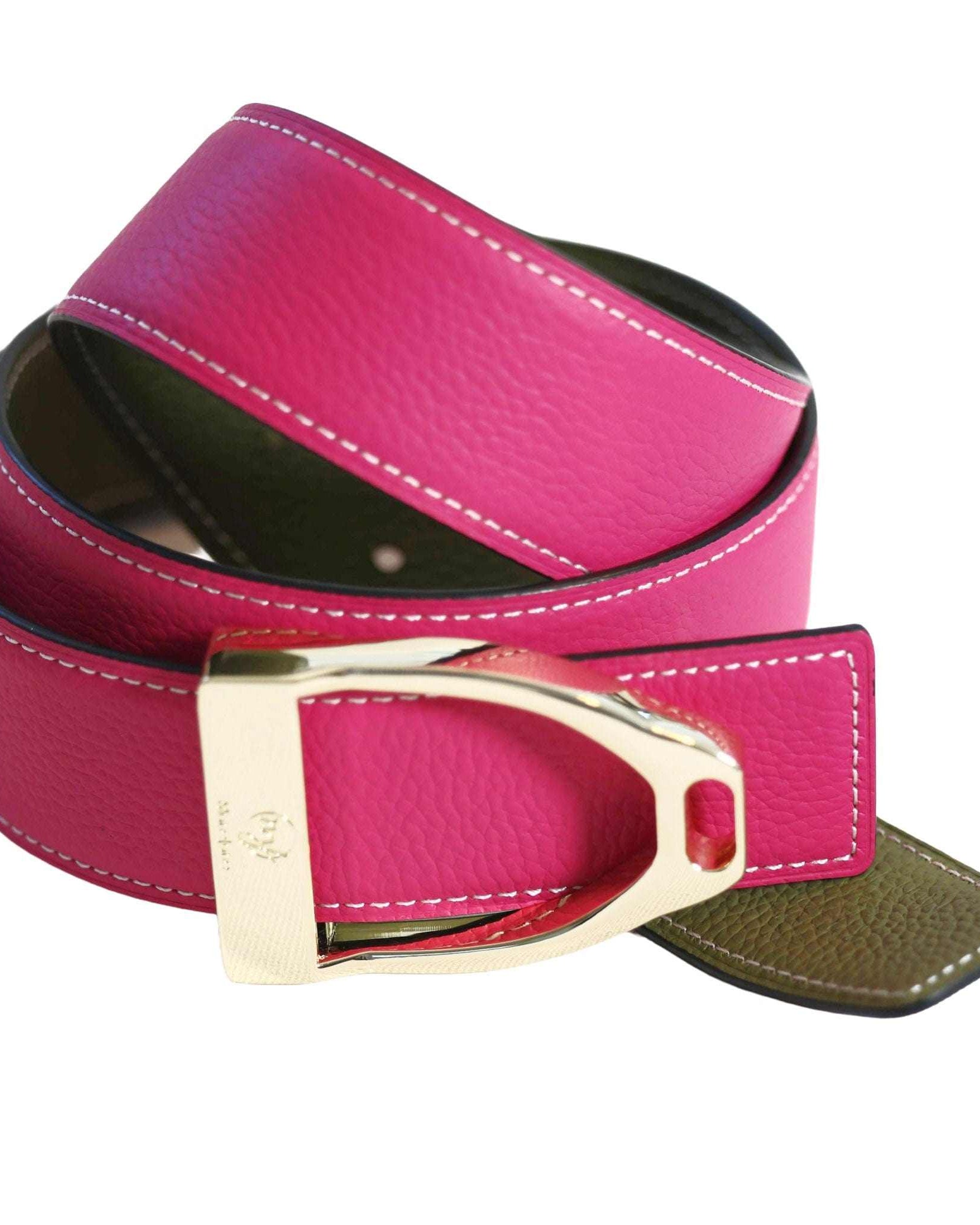 ManeJane Belt Fuchsia/Olive Reversible Leather Belt Strap equestrian boot socks boot socks thin socks riding socks pattern socks tall socks funny socks knee high socks horse socks horse show socks