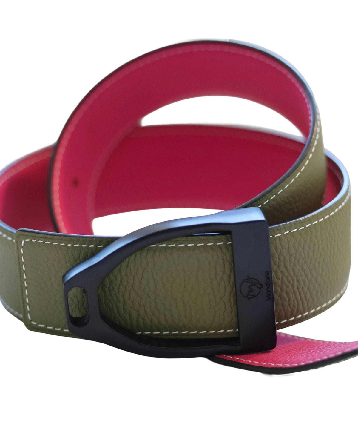 ManeJane Fuchsia/Olive Reversible Leather Belt Strap reversible leather belt, additional view, equestrian accessory by Dreamers & Schemers