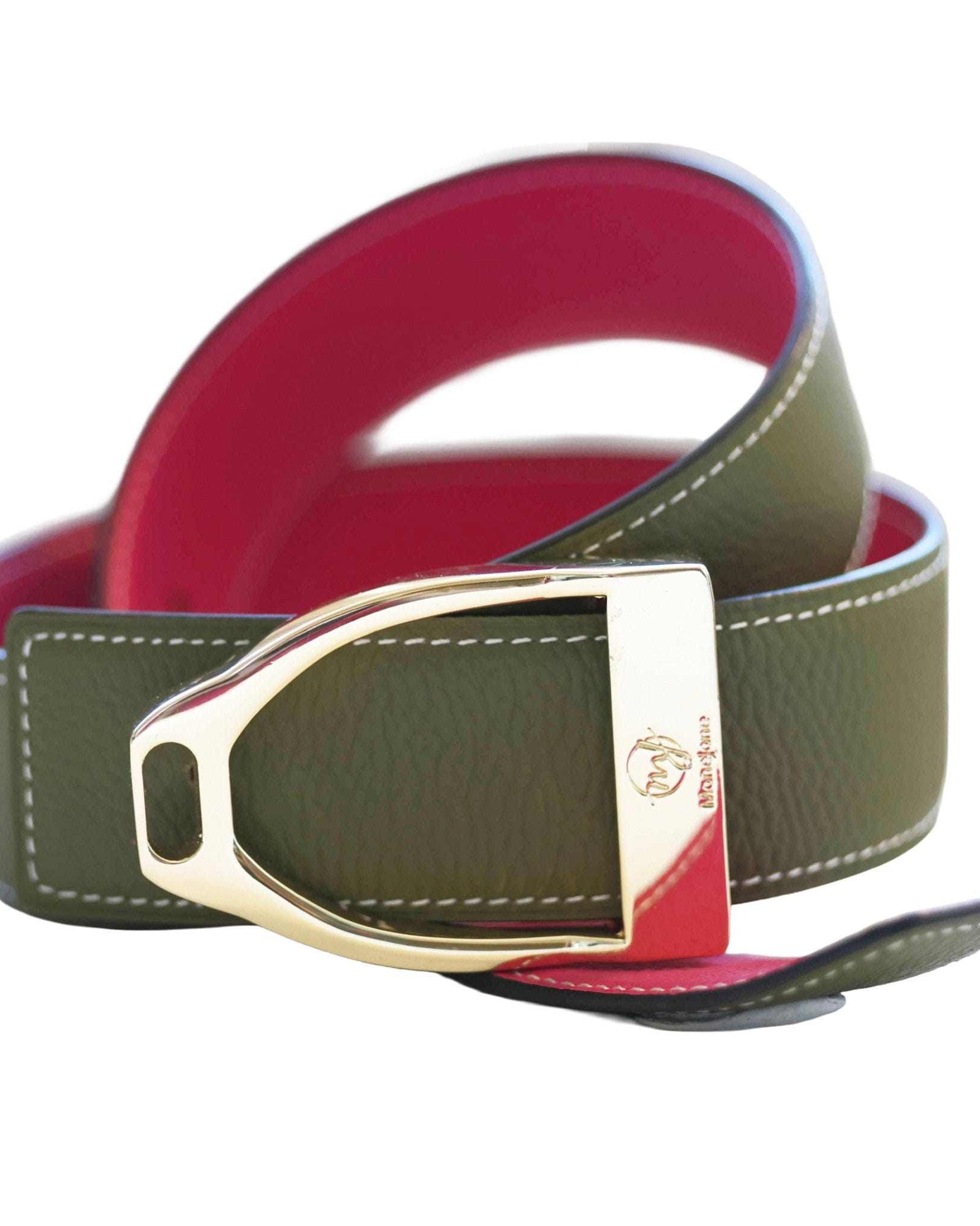 ManeJane Belt Fuchsia/Olive Reversible Leather Belt Strap equestrian boot socks boot socks thin socks riding socks pattern socks tall socks funny socks knee high socks horse socks horse show socks