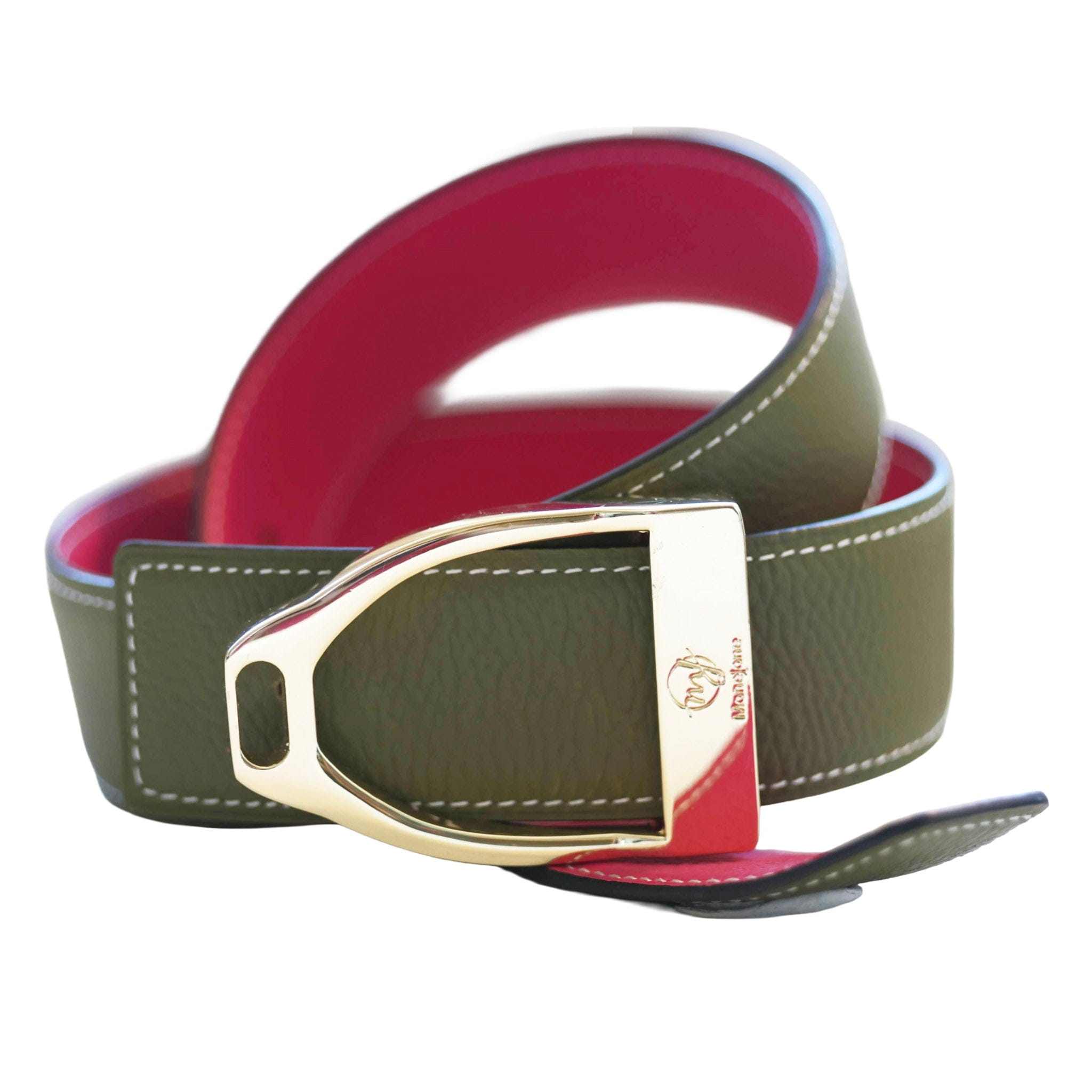 ManeJane Belt Fuchsia/Olive Reversible Leather Belt Strap equestrian boot socks boot socks thin socks riding socks pattern socks tall socks funny socks knee high socks horse socks horse show socks
