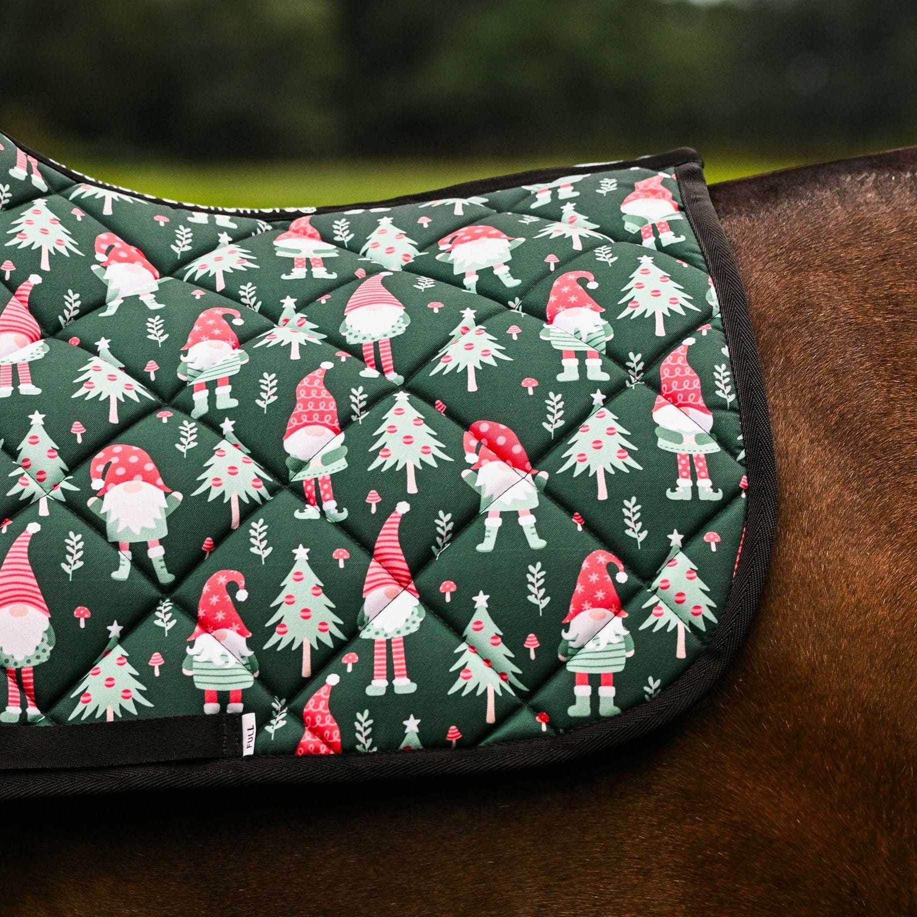 Dreamers & Schemers Gnome for the Holidays Saddle Pad – patterned saddle pad, equestrian gift, horseback riding gear from Dreamers & Schemers Saddle Pads