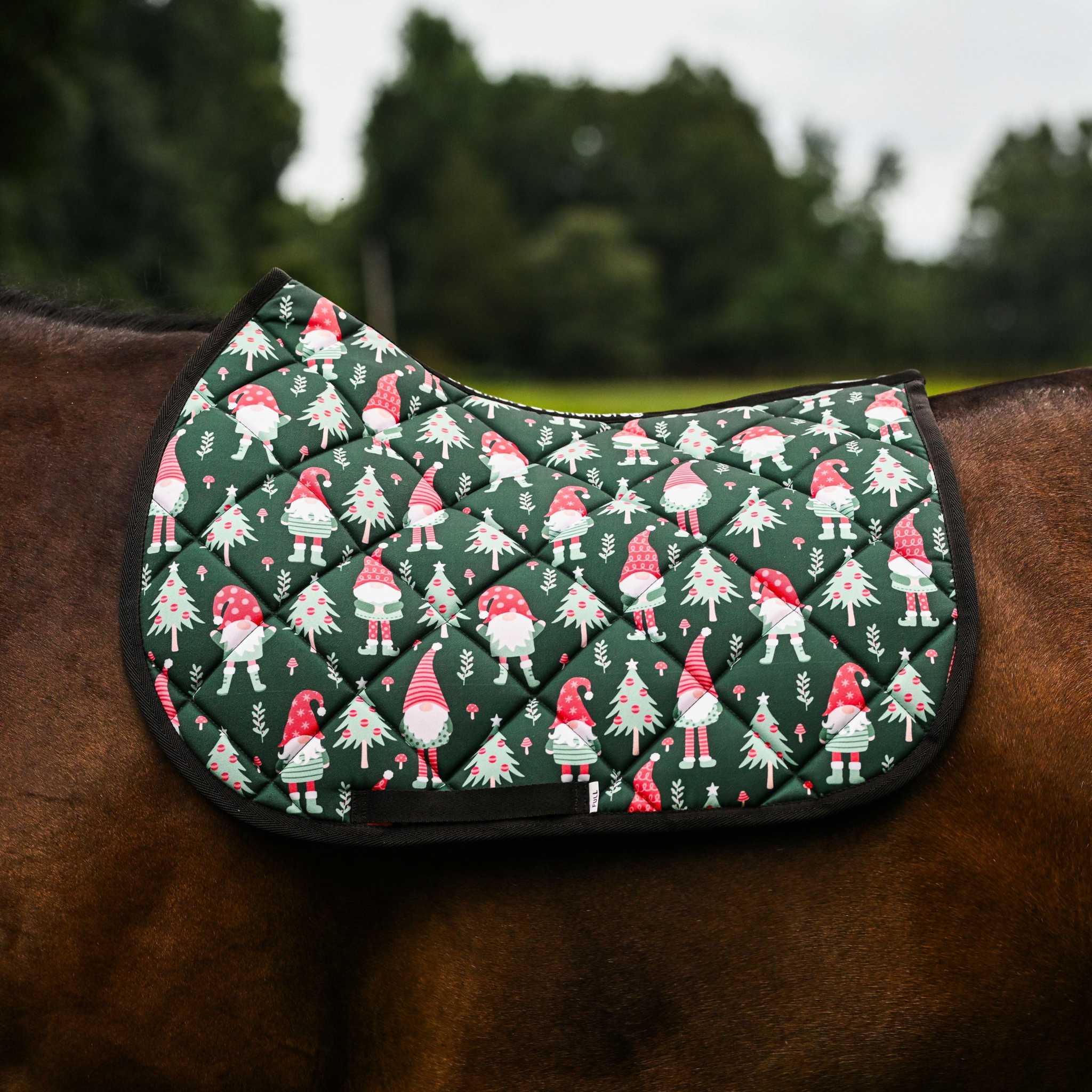 Dreamers & Schemers Gnome for the Holidays Saddle Pad – patterned saddle pad, equestrian gift, horseback riding gear from Dreamers & Schemers Saddle Pads
