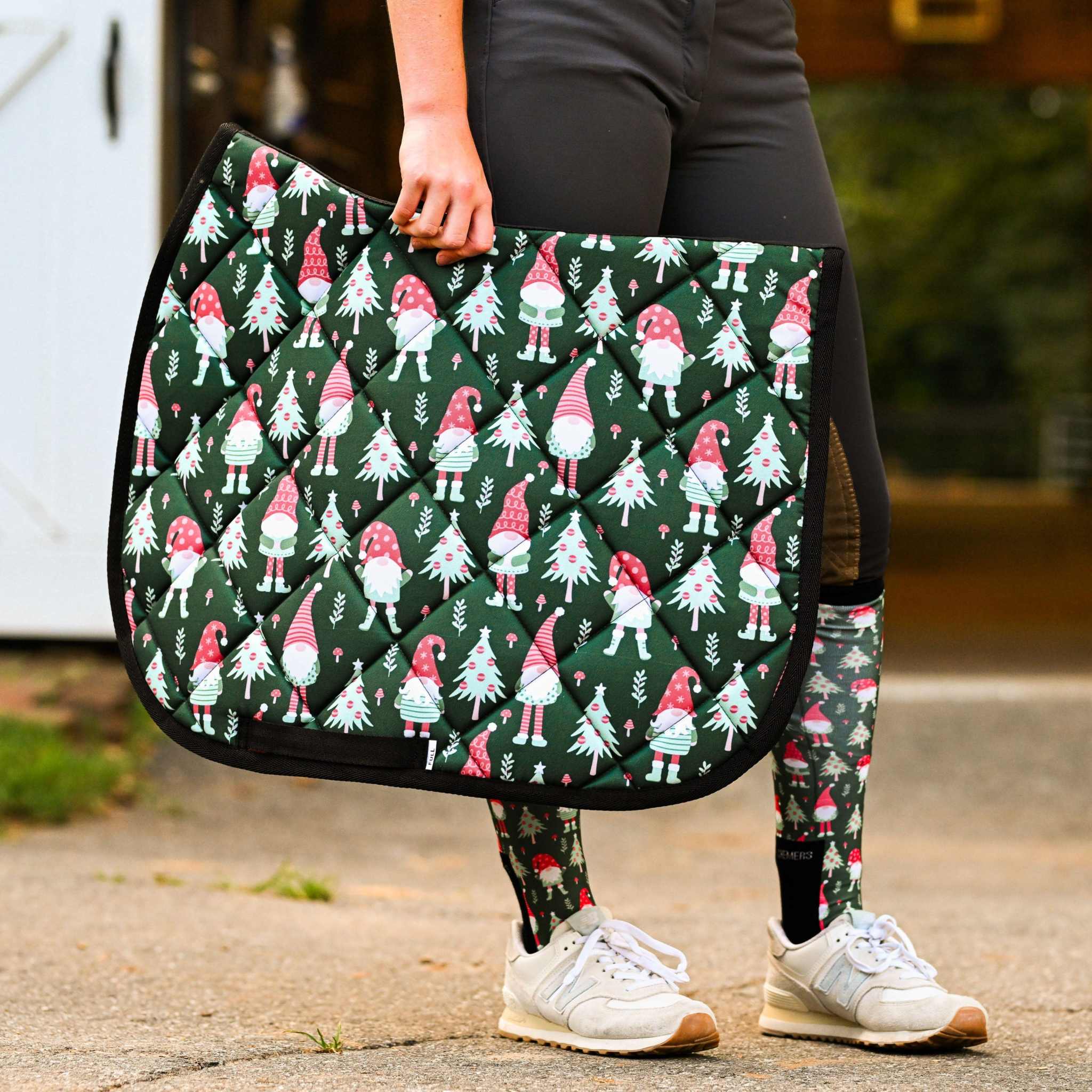 Dreamers & Schemers Gnome for the Holidays Saddle Pad – patterned saddle pad, equestrian gift, horseback riding gear from Dreamers & Schemers Saddle Pads