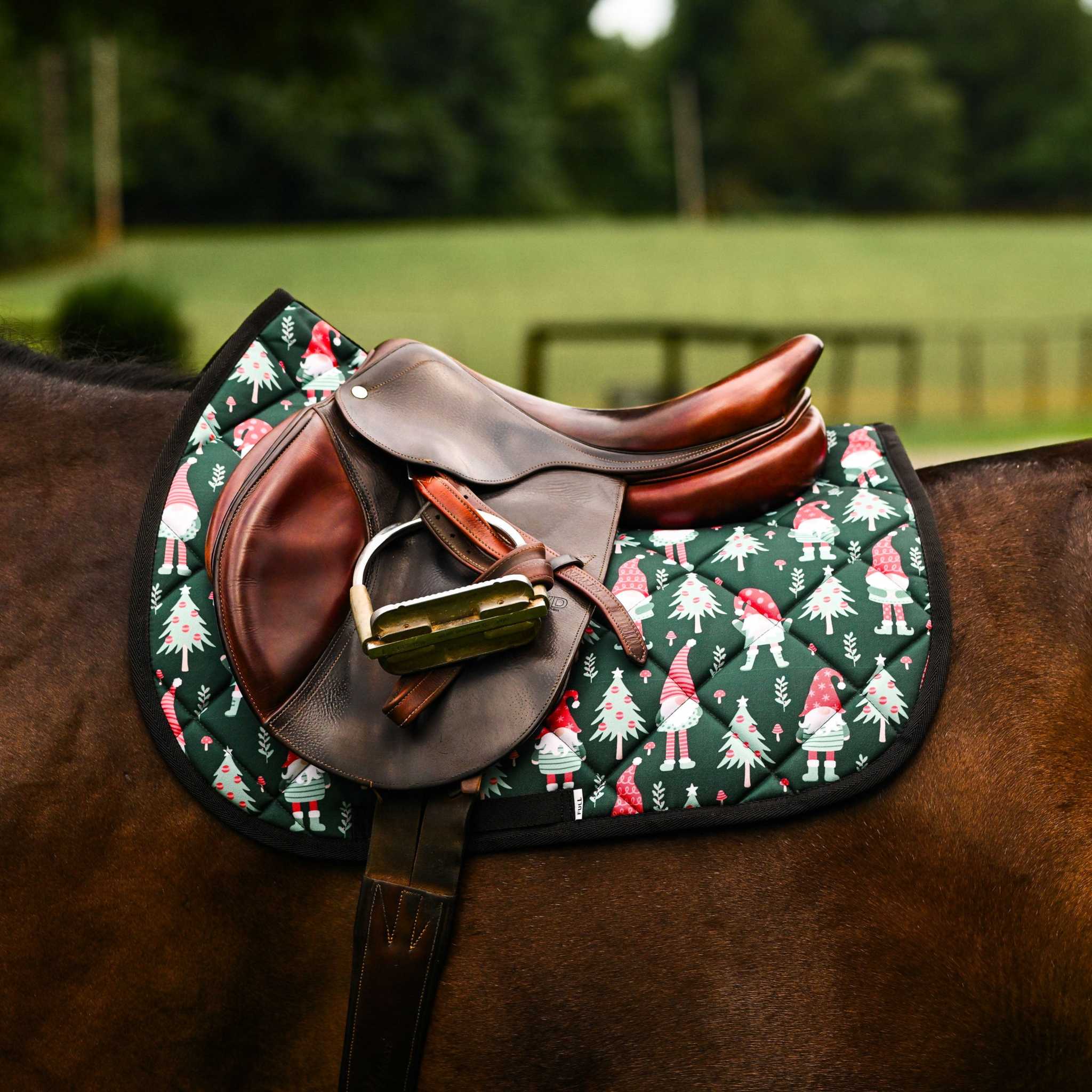 Dreamers & Schemers Gnome for the Holidays Saddle Pad – patterned saddle pad, equestrian gift, horseback riding gear from Dreamers & Schemers Saddle Pads